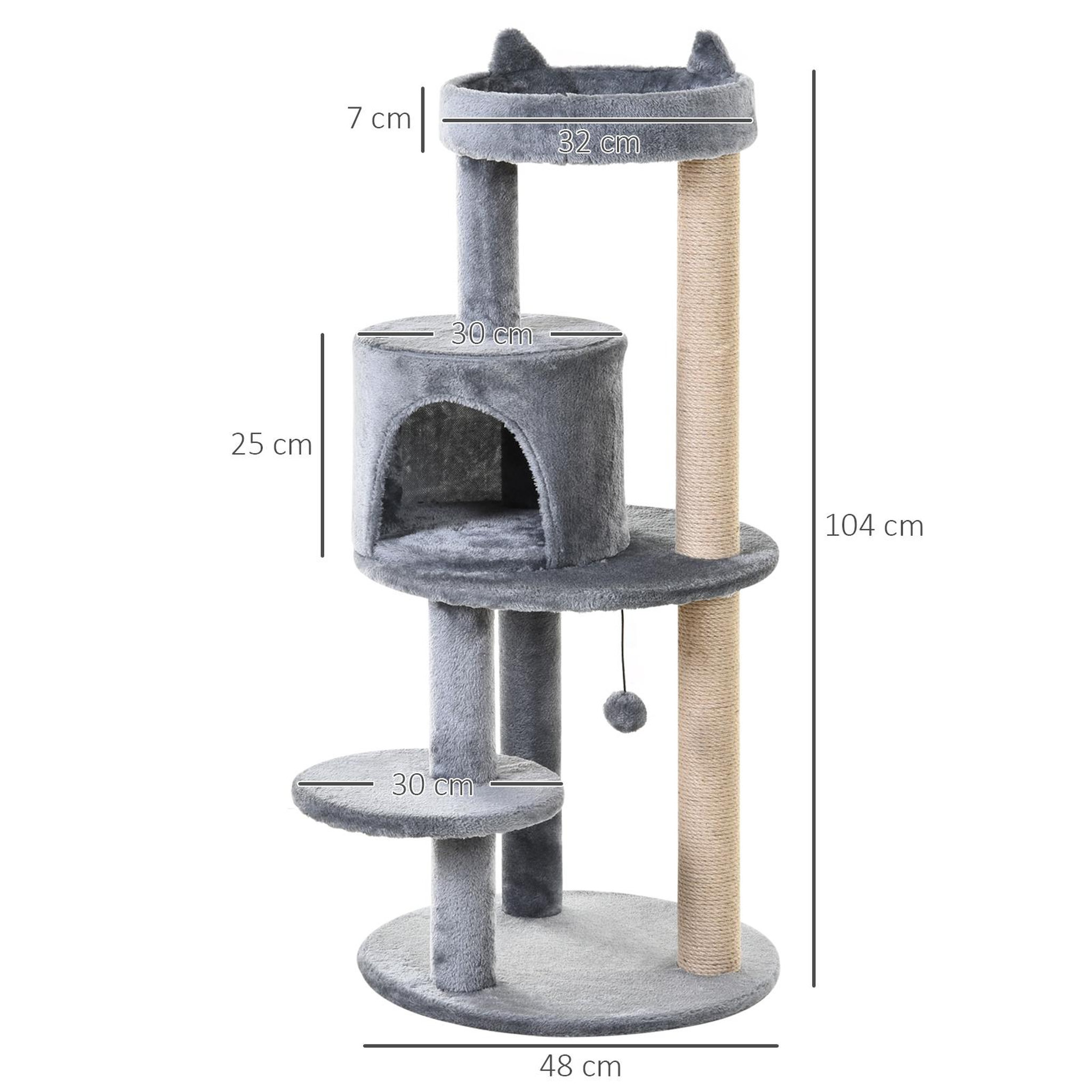Voir la diapositive 4 : PAWHUT Arbre à chats multi-équipements griffoirs grattoirs plateformes niche jeu boule suspendue Ø 48 x 104H cm gris
