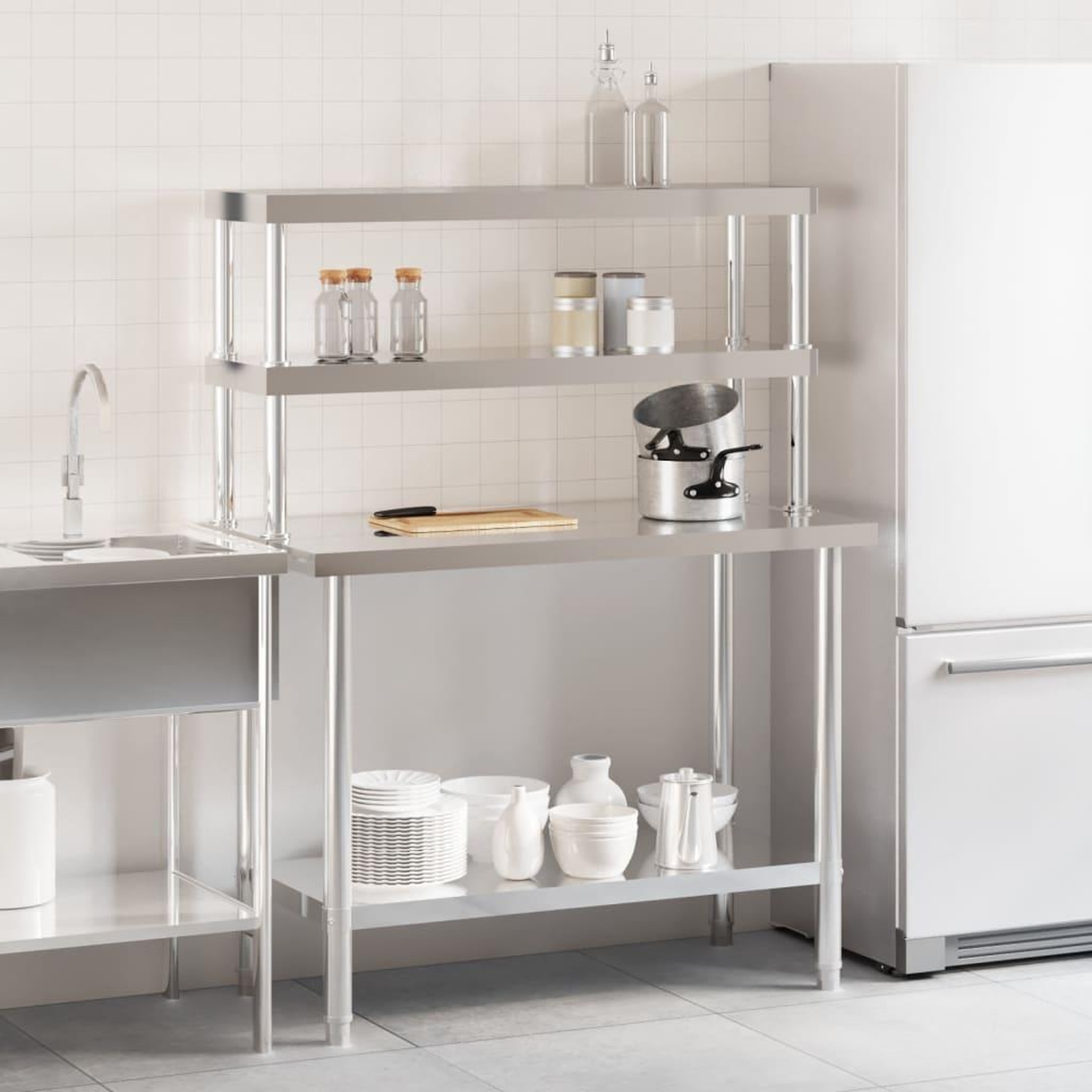 Voir la diapositive 3 : VIDAXL Table de travail de cuisine avec etagere 110x55x150 cm inox
