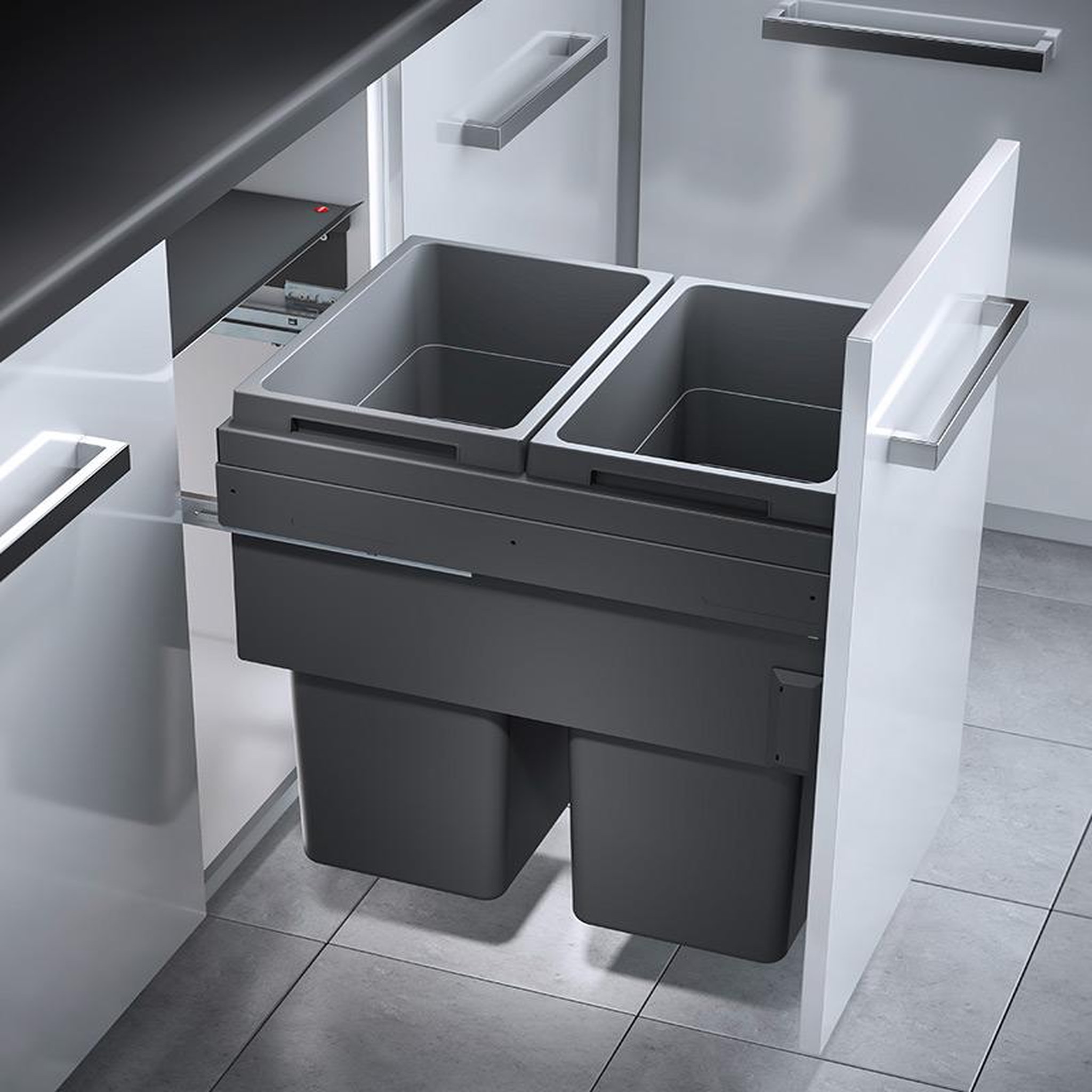 Voir la diapositive 2 : HAILO Poubelle de cuisine tri sélectif 2 bacs encastrable 80l (38+38) hailo euro cargo anthracite