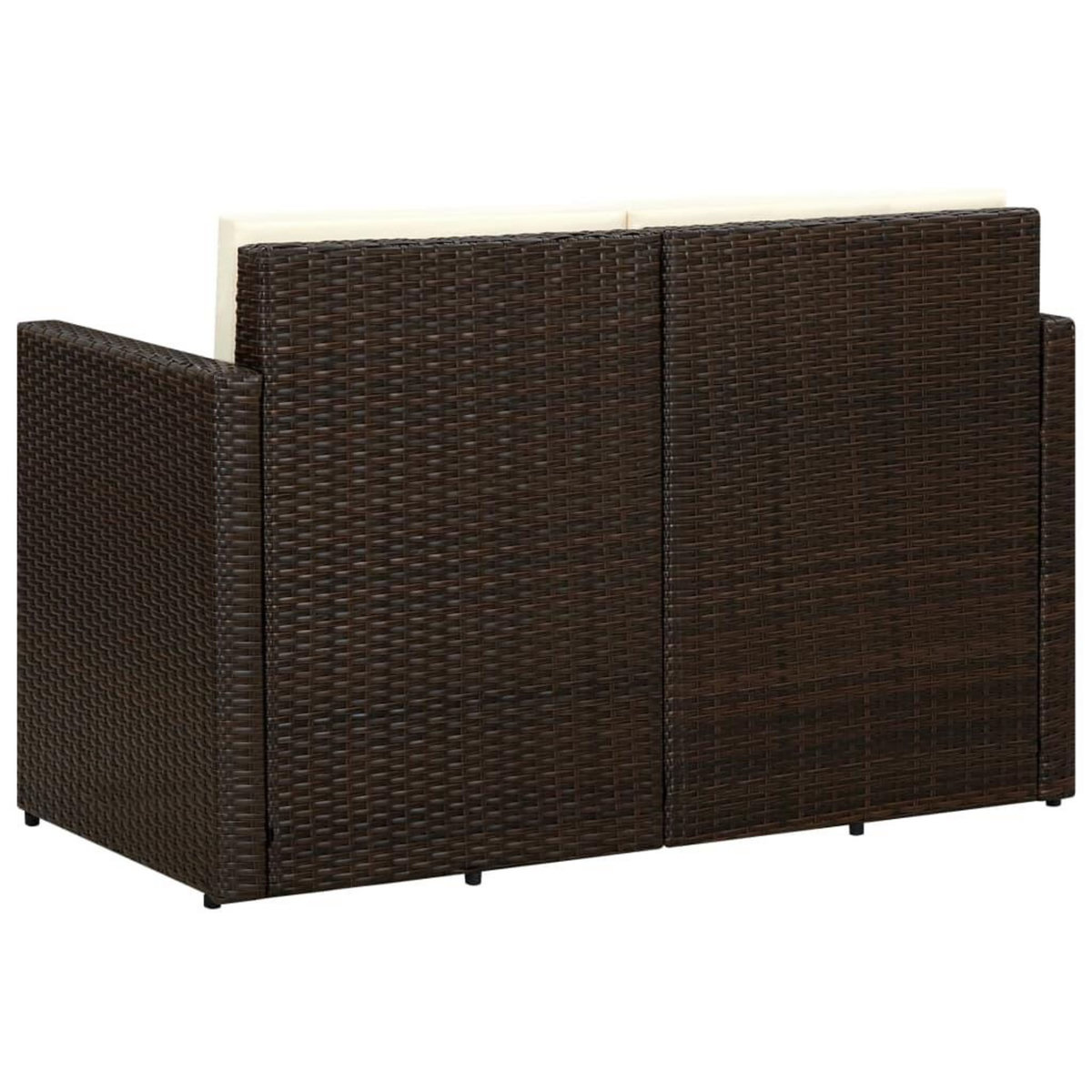 VIDAXL Canape de jardin a 2 places avec coussins Marron Resine tressee