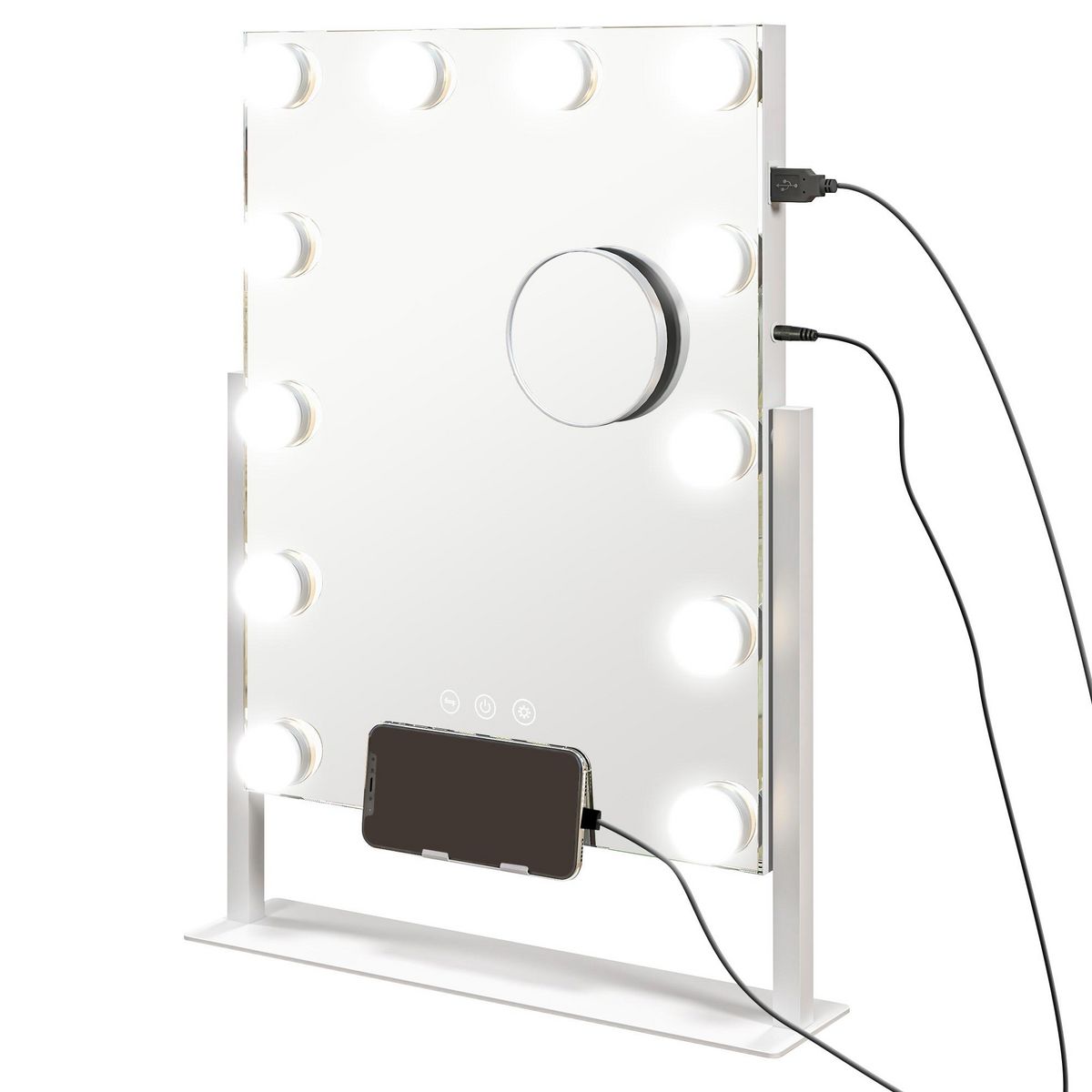 HOMCOM Miroir Hollywood LED rotatif grossissant dim. 36,5 x 45,5 cm 12 ampoules 3 modes luminosité port charge USB