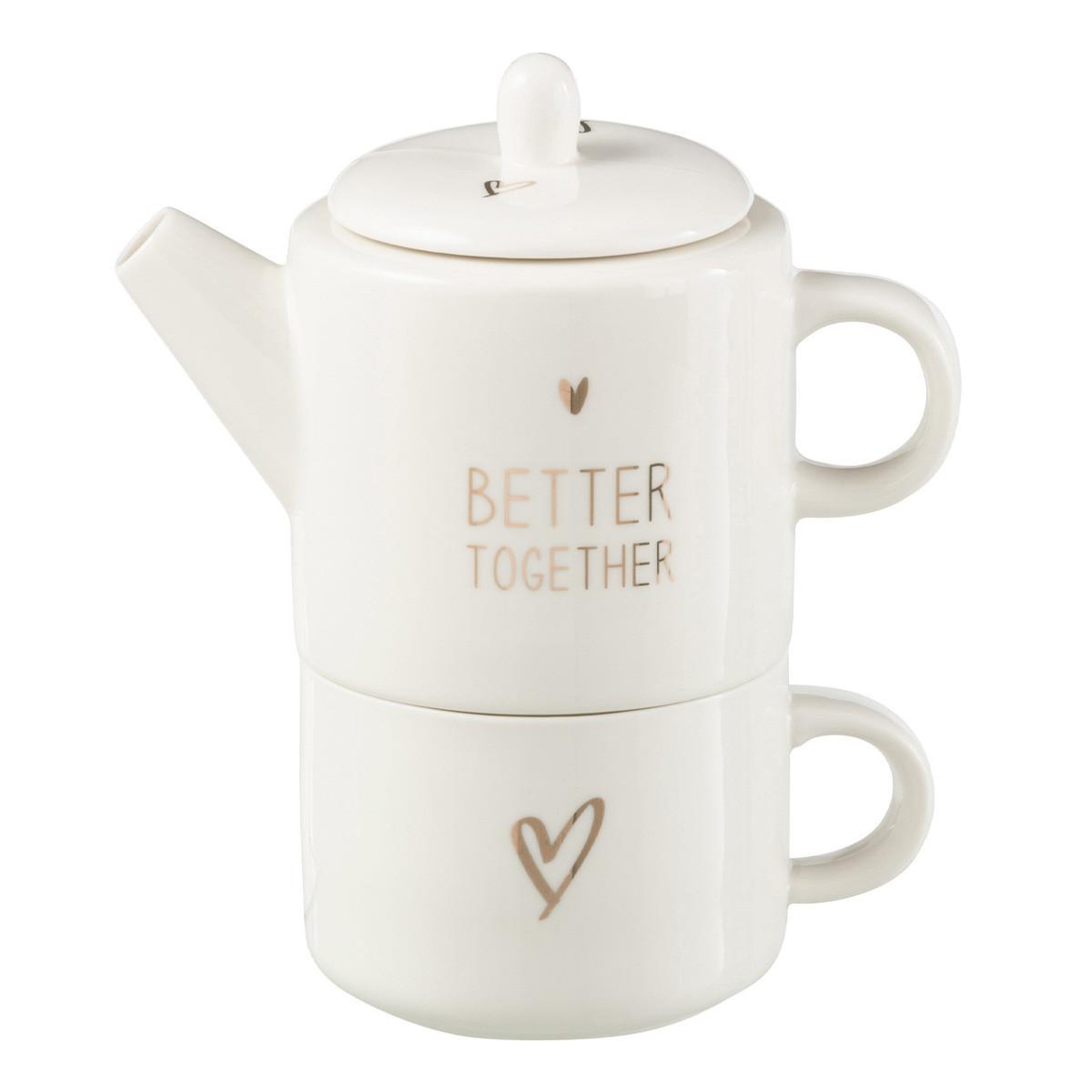 Voir la diapositive 1 : J-LINE Théière Avec Tasse  Cœur  78cl Blanc