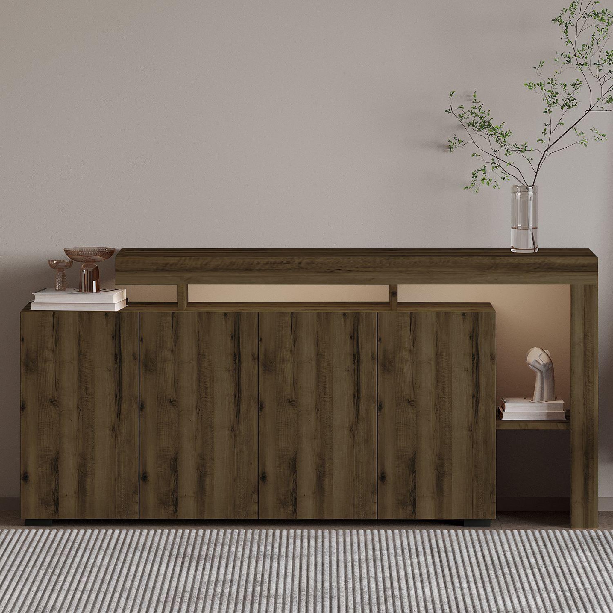 Voir la diapositive 2 : Habitat et Jardin Buffet en bois  Beliz  - 170 x 35 x 80 cm - Noyer Antique