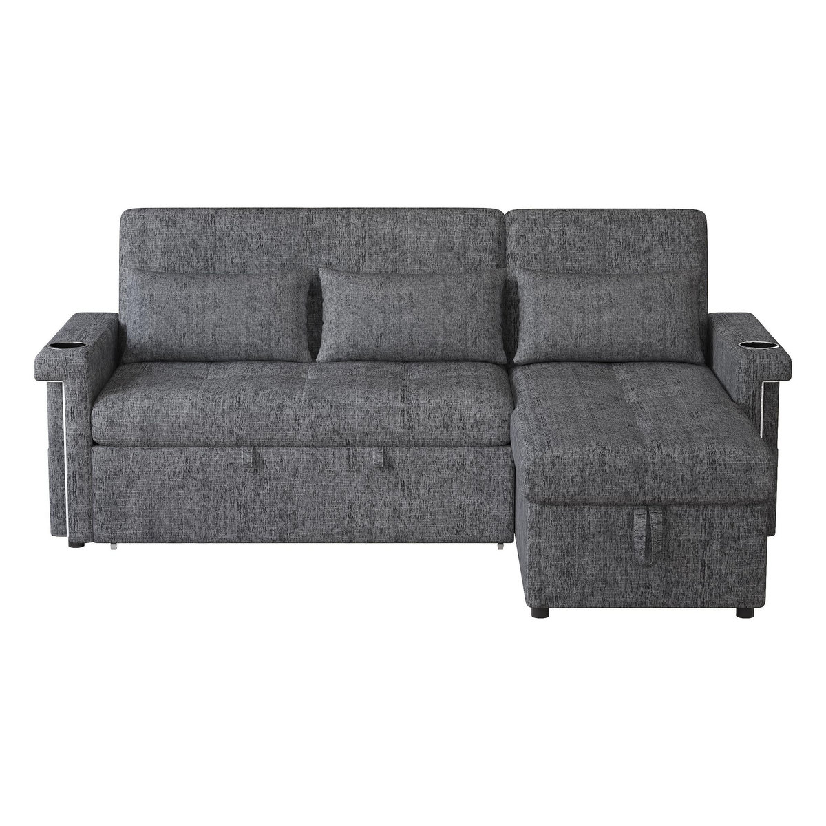 MERAX Canapé d'angle réversible convertible 3 places tissu led coffre de rangement