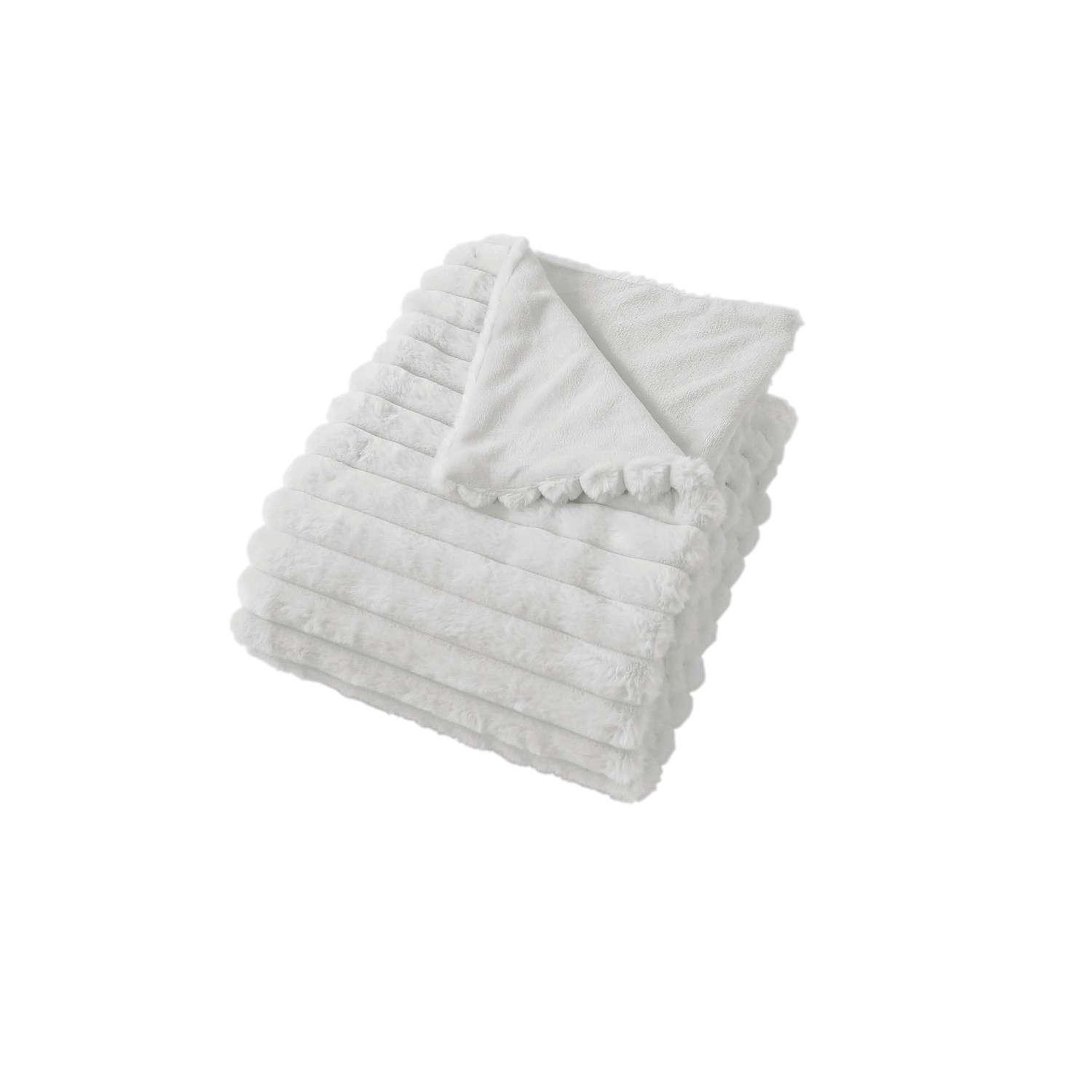 TOILINUX Plaid sela imitiation fourrure et flanelle. Coloris disponibles : Blanc, Noir, Beige, Jaune