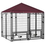 PAWHUT Chenil extérieur chien - cage chien - enclos chien - toile toit imperméable anti-UV, porte verrouillable, 2 bols rotatifs - acier noir oxford pourpre