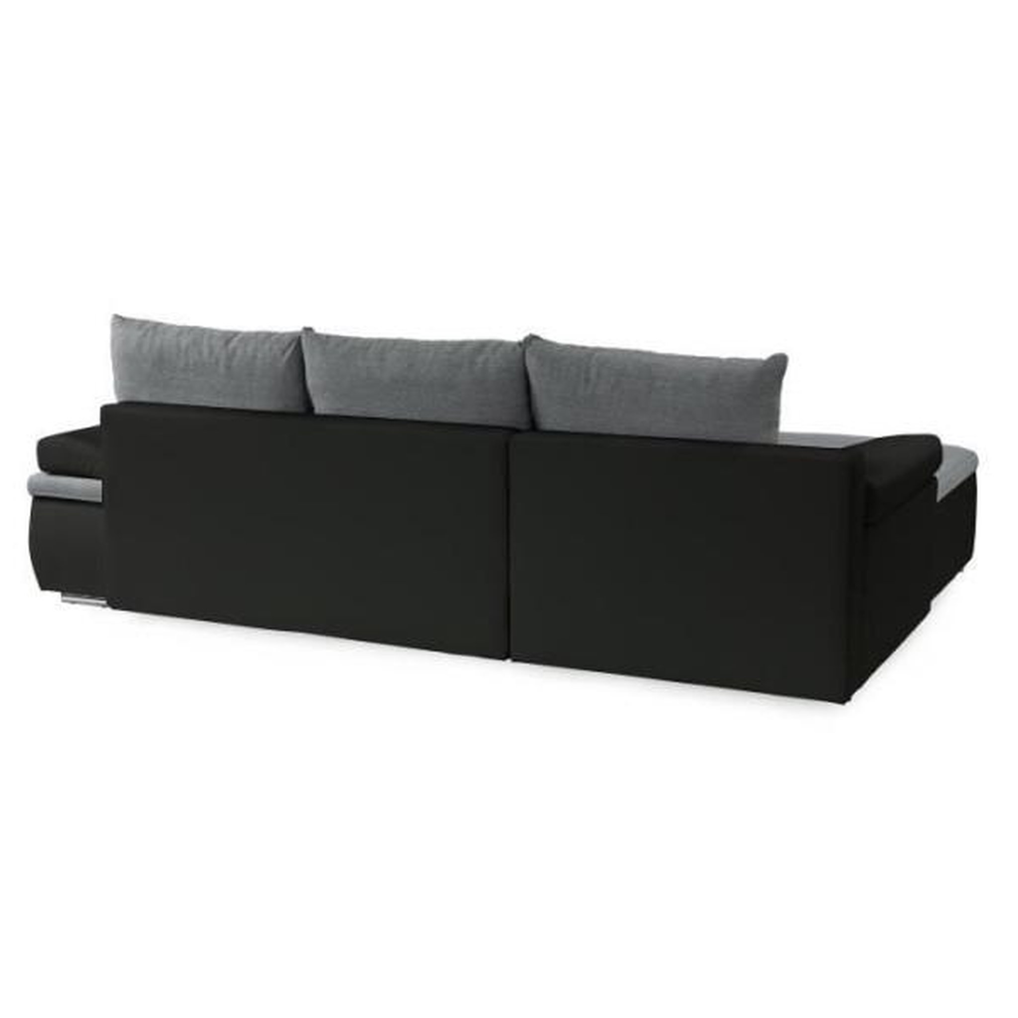 Voir la diapositive 6 : MARKET24 Canapé d'angle réversible convertible 3 places+Coffre - Simili noir et tissu gris - L 274 x P 184 cm - CELINA - Fabriqué en U