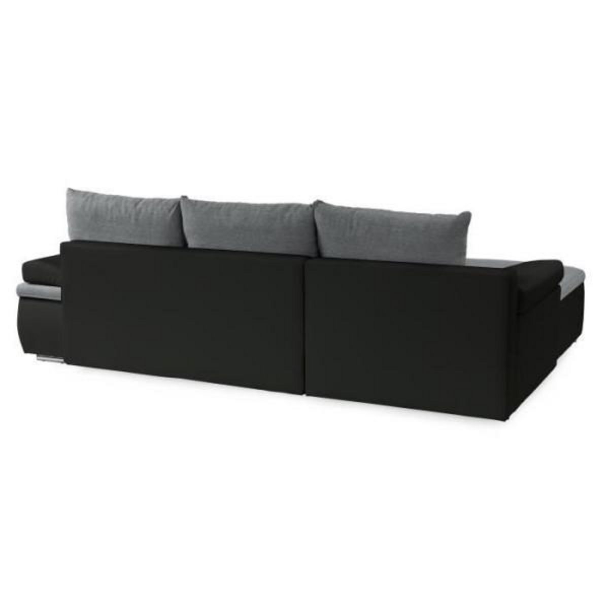 MARKET24 Canapé d'angle réversible convertible 3 places+Coffre - Simili noir et tissu gris - L 274 x P 184 cm - CELINA - Fabriqué en U