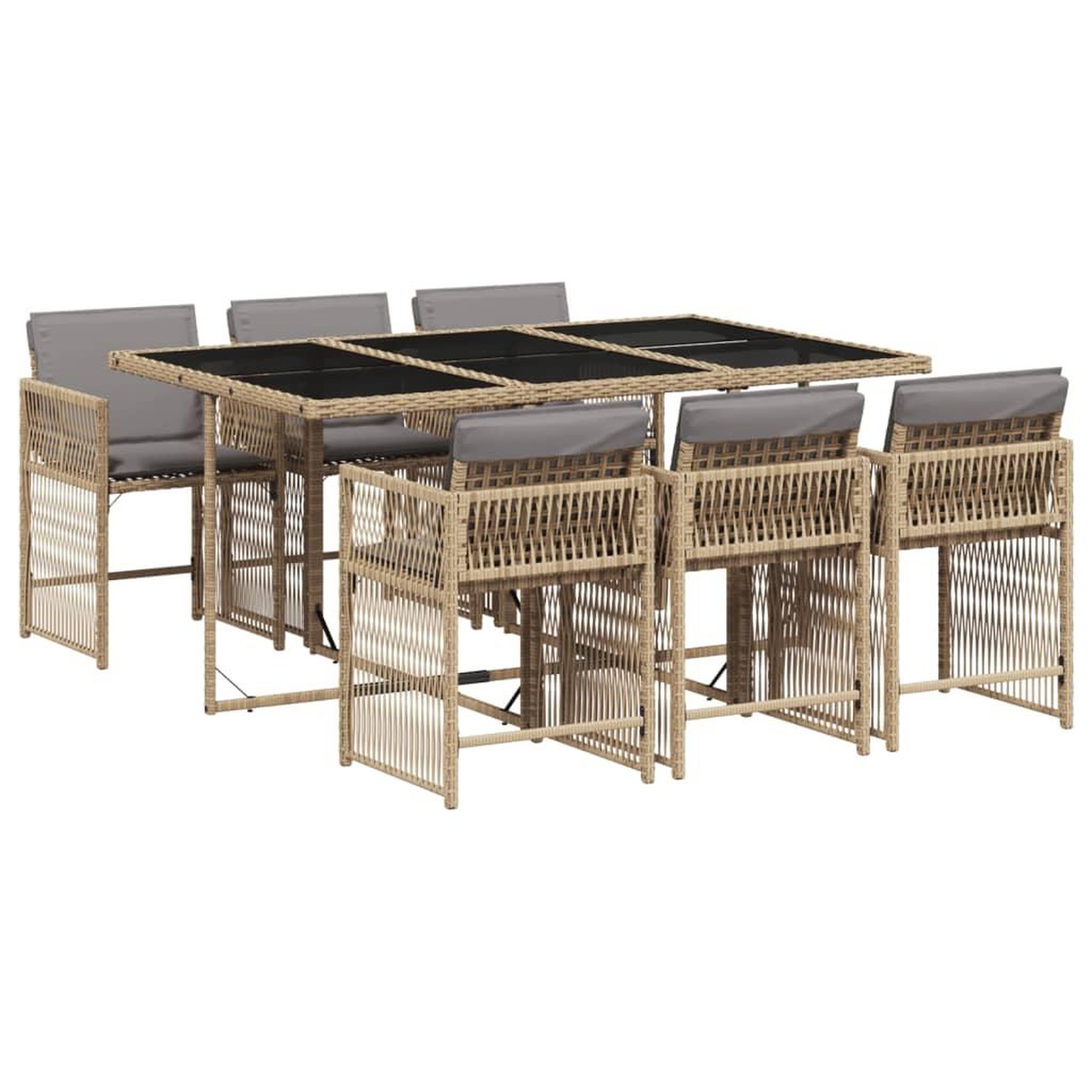 Voir la diapositive 2 : VIDAXL Ensemble a manger de jardin coussins 7 pcs melange beige rotin