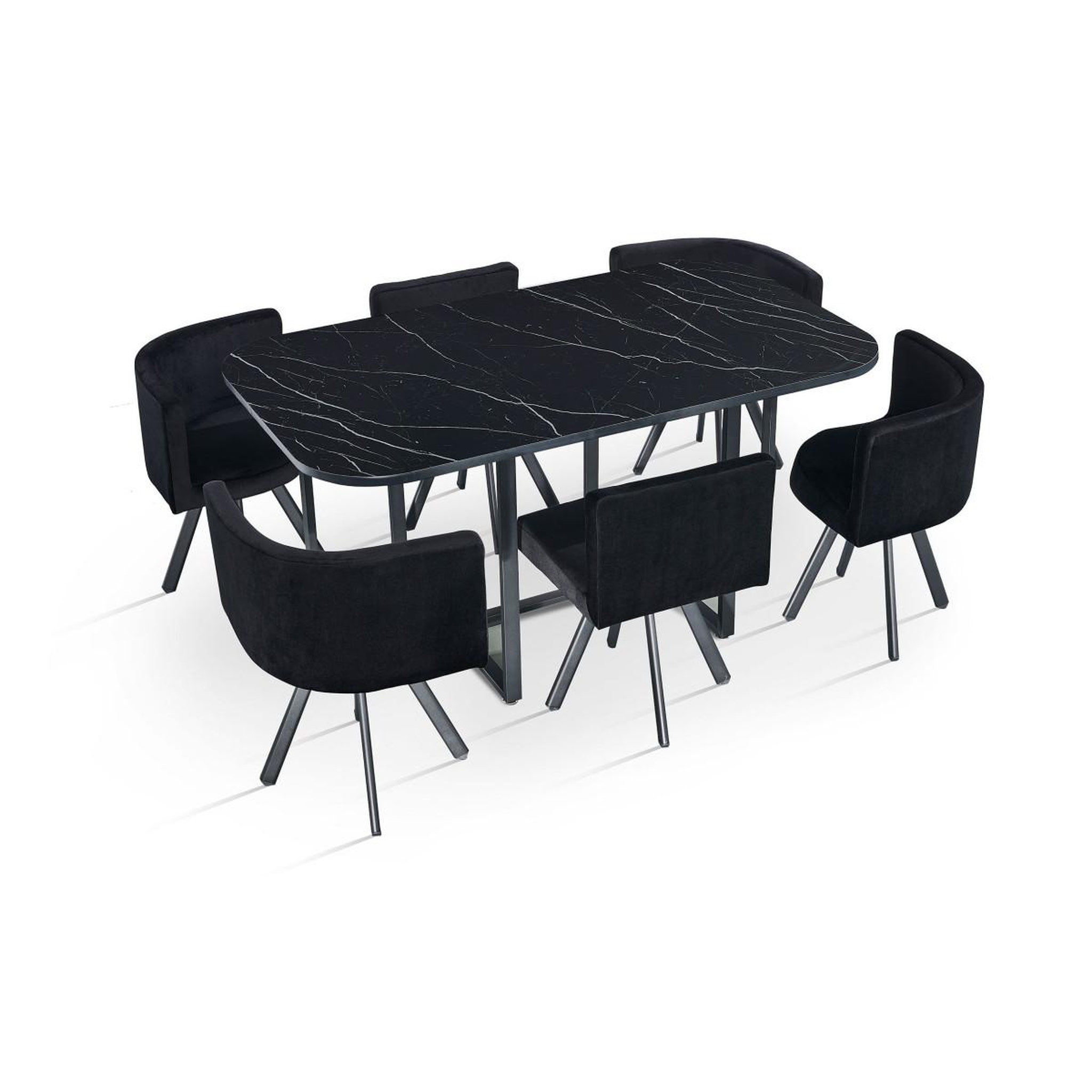 Voir la diapositive 2 : Paris Prix Ensemble table à manger & 6 chaises en velours  norway  150cm noir