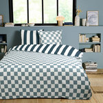 FUTURE HOME Parure de lit 2 personnes damier rayé réversible. Coloris disponibles : Bleu