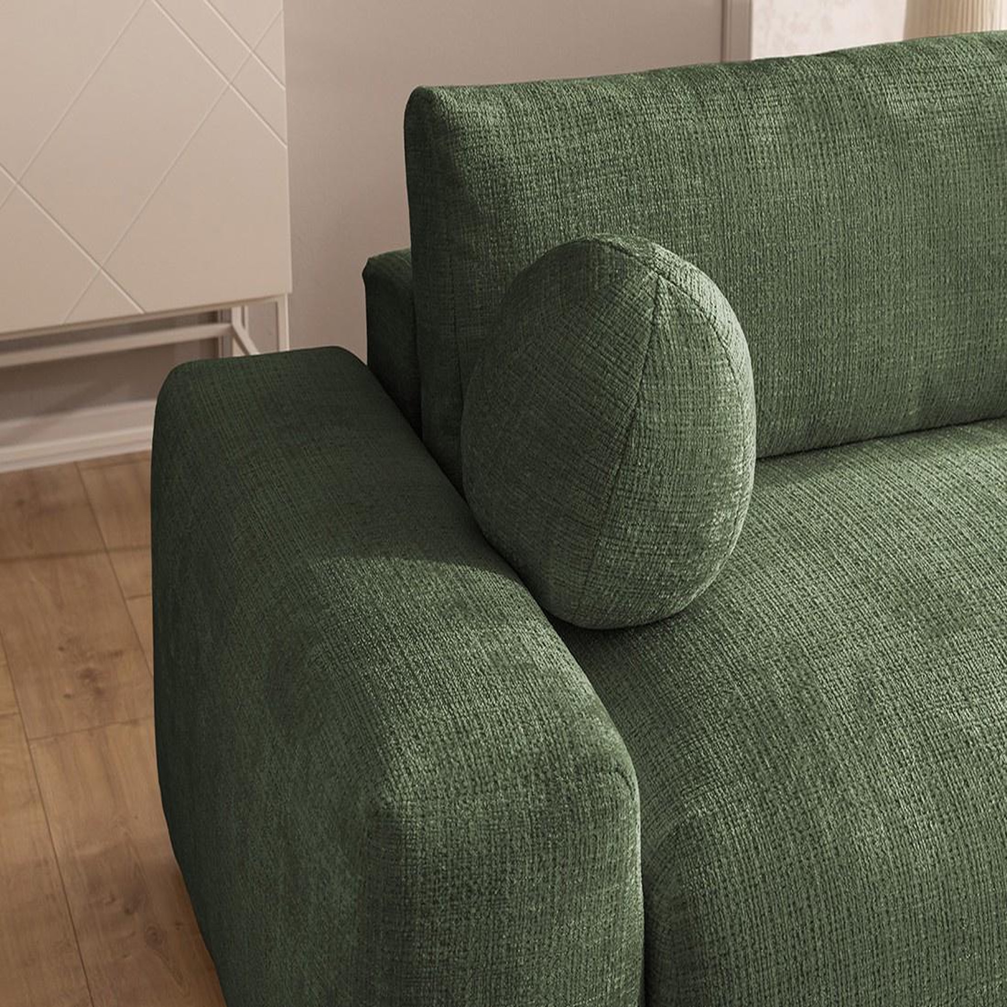 Voir la diapositive 5 : BEST MOBILIER Constance - canapé d'angle réversible 4 places convertible avec coffre en velours texturé