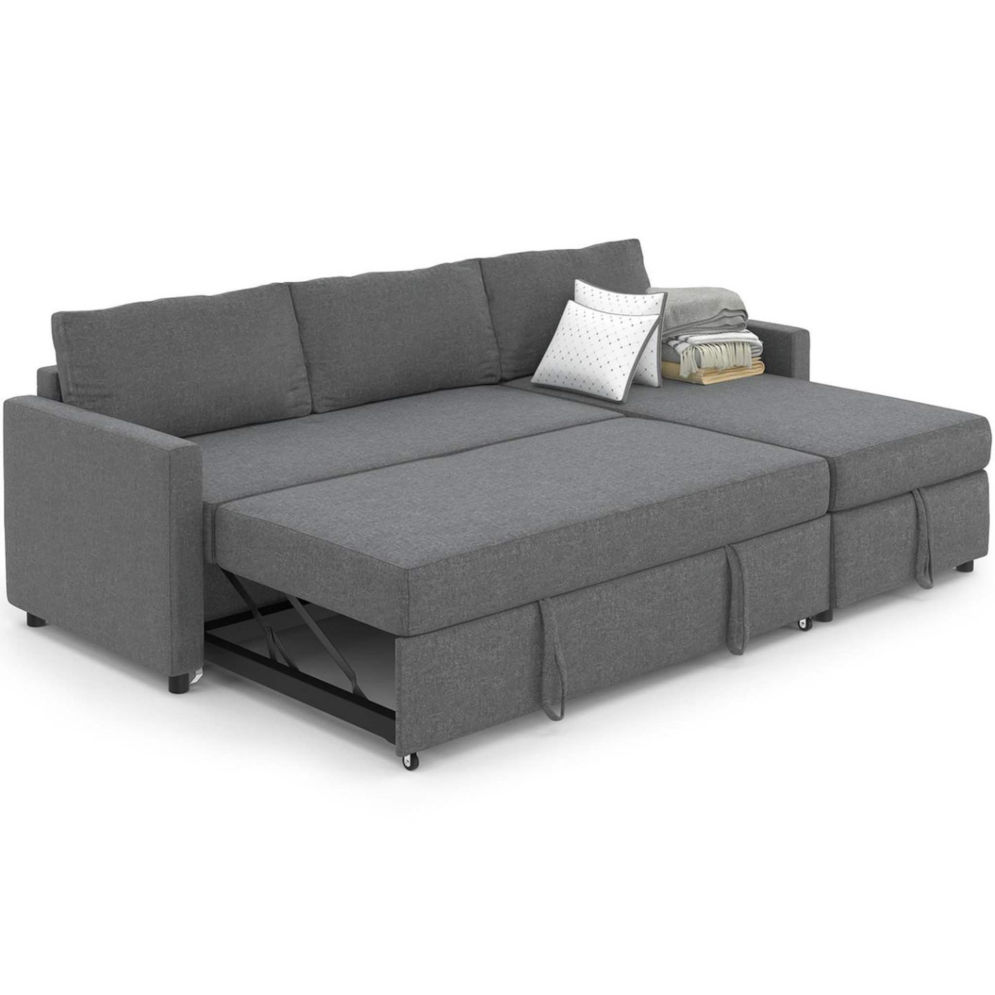 Voir la diapositive 5 : ID MARKET Canapé d'angle convertible avec méridienne coffre noah en tissu gris anthracite