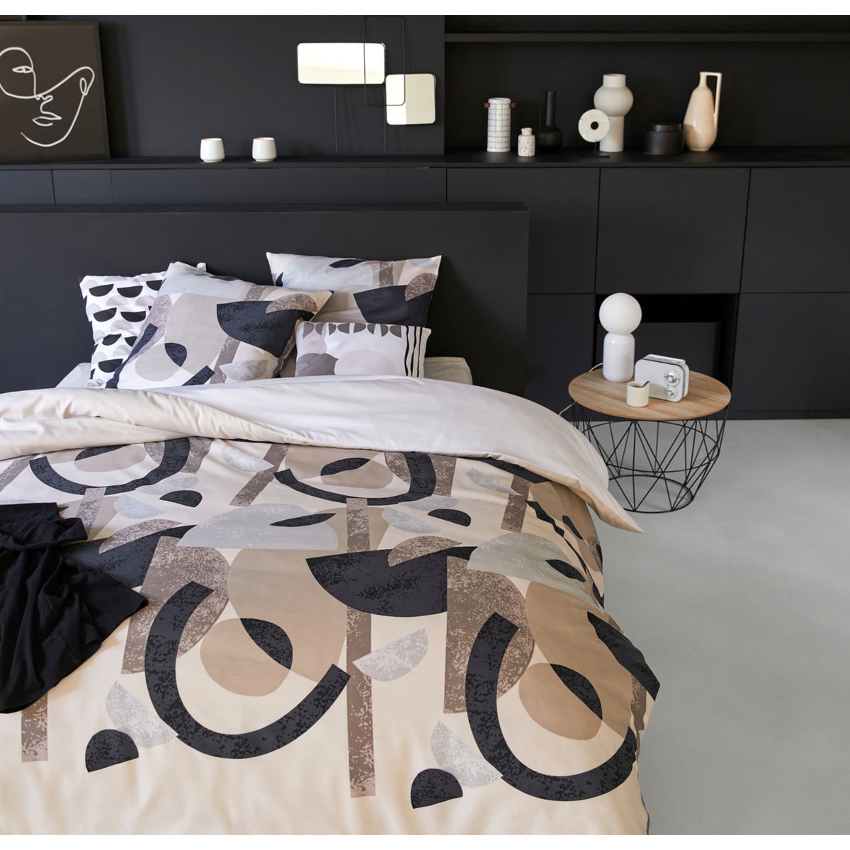 COTE DECO Parure housse de couette en microfibre motifs géométriques CARLA