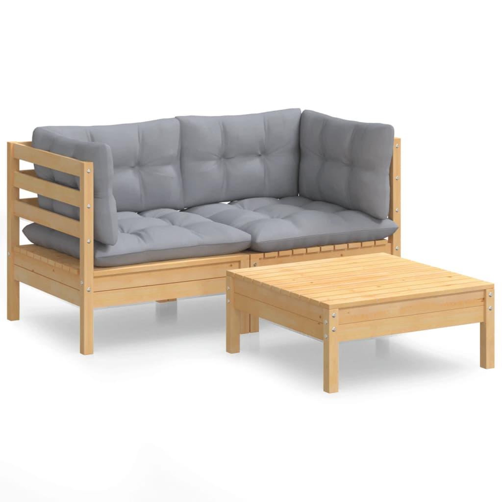 Voir la diapositive 2 : VIDAXL Salon de jardin 3 pcs avec coussins gris Bois de pin