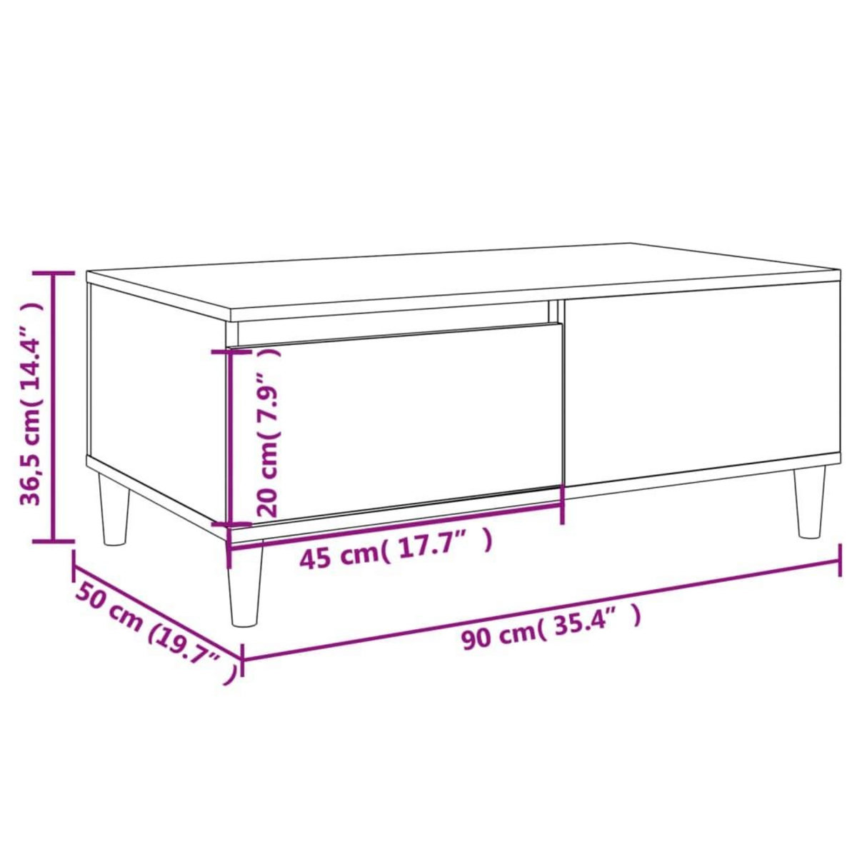 VIDAXL Table basse Noir 90x50x36,5 cm Bois d'ingenierie