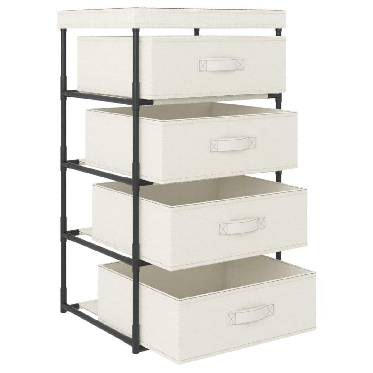 VIDAXL Etagere de rangement avec 4 paniers en tissu Acier Creme