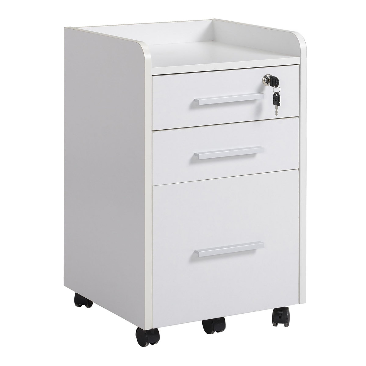 HOMCOM HOMCOM Caisson de bureau rangement bureau sur roulettes 3 tiroirs 1 verrouillable 1 trieur dossiers MDF panneaux particules blanc