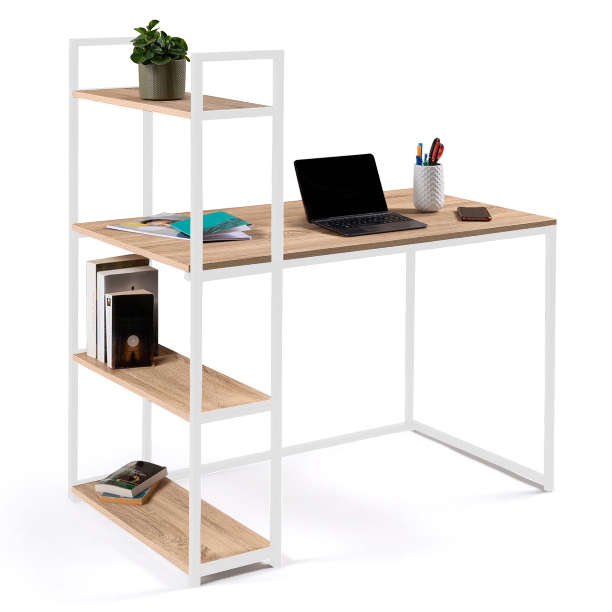 ID MARKET Bureau bibliothèque DETROIT design industriel bois et métal blanc