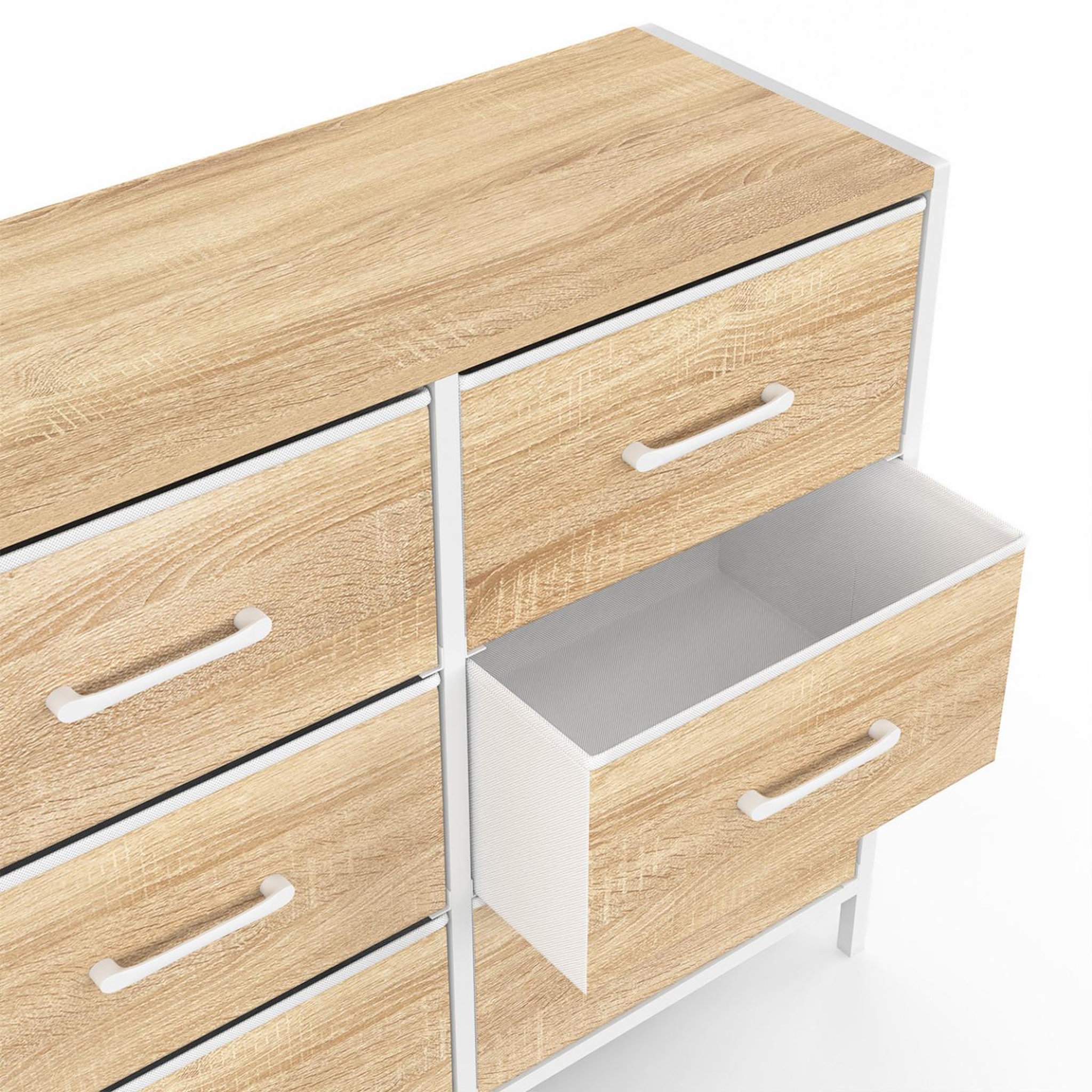 Voir la diapositive 6 : ID MARKET Commode 6 tiroirs en tissu utah 80 cm meuble de rangement design industriel bois et blanc