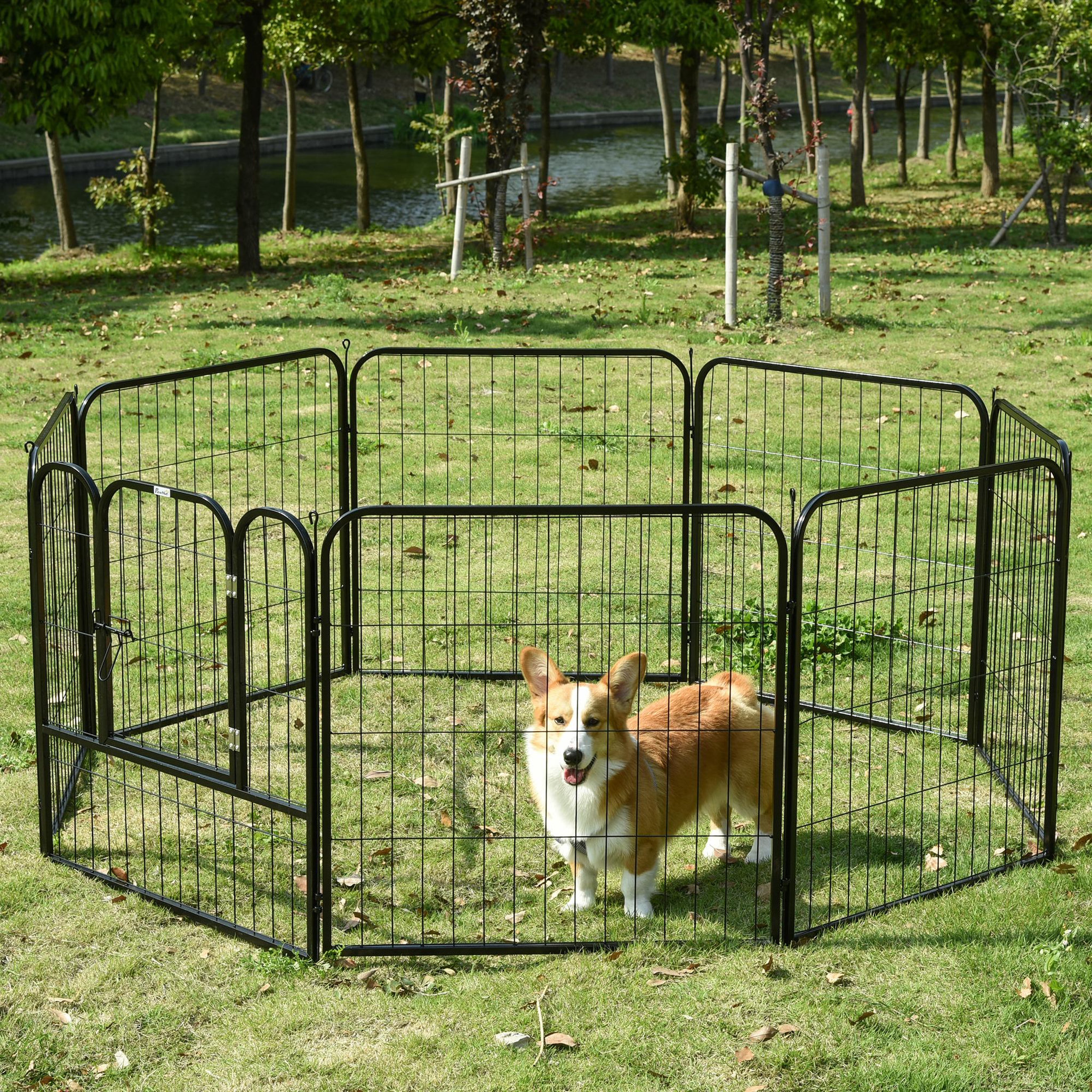 Voir la diapositive 2 : PAWHUT Luxe parc enclos modulable pour chien 8 panneaux porte verrouillable acier époxy noir