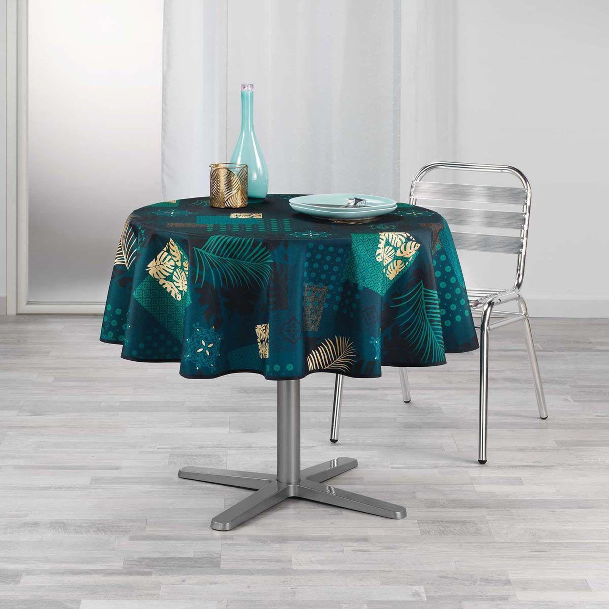 Voir la diapositive 2 : Douceur d'Intérieur Nappe ronde imprimée  oreane  180cm bleu
