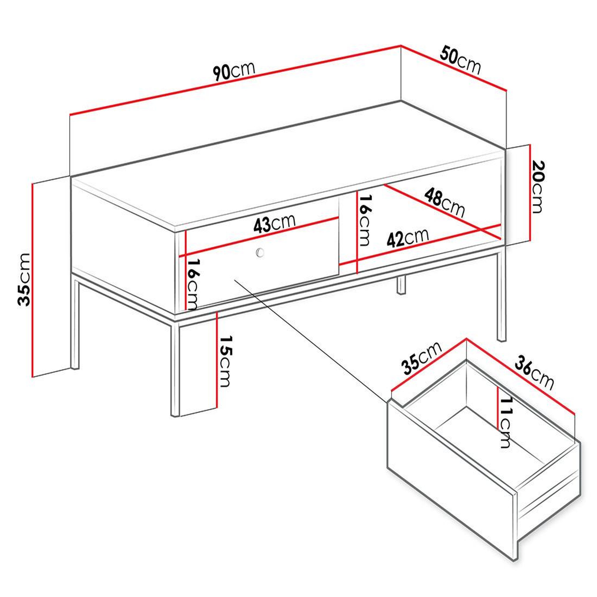 Voir la diapositive 6 : BEST MOBILIER Filipo - table basse - 1 tiroir et 1 niche - 90 cm