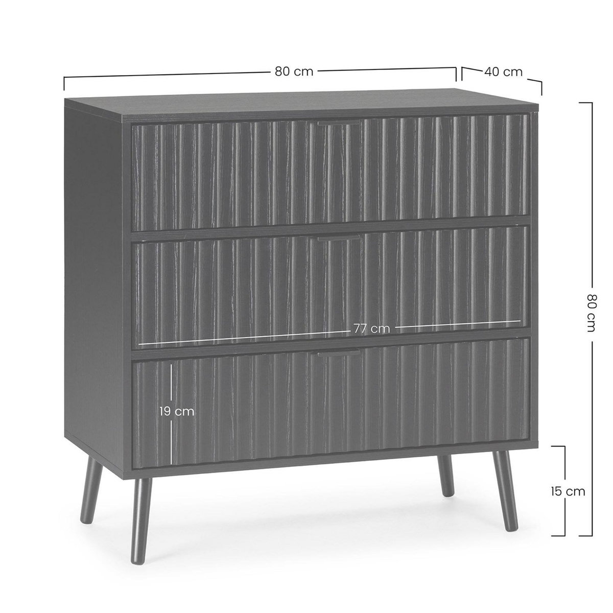 VS VENTA-STOCK Commode Lluvia 3 tiroirs couleur noir