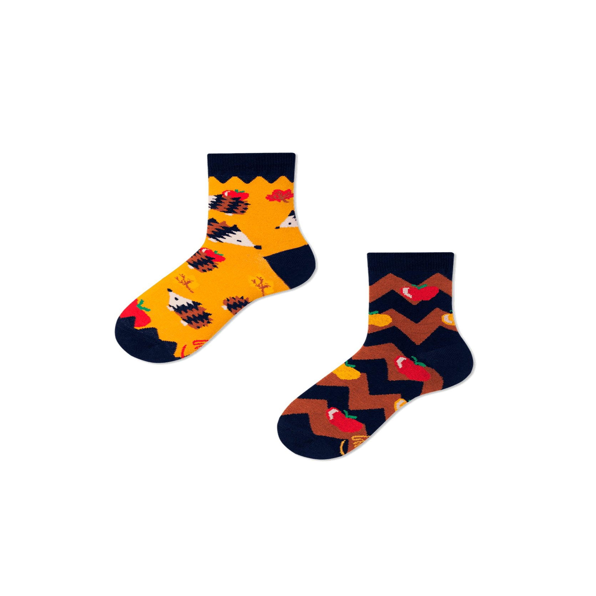 MANY MORNINGS Chaussettes enfants hérissons & pommes. Coloris disponibles : Multicolore