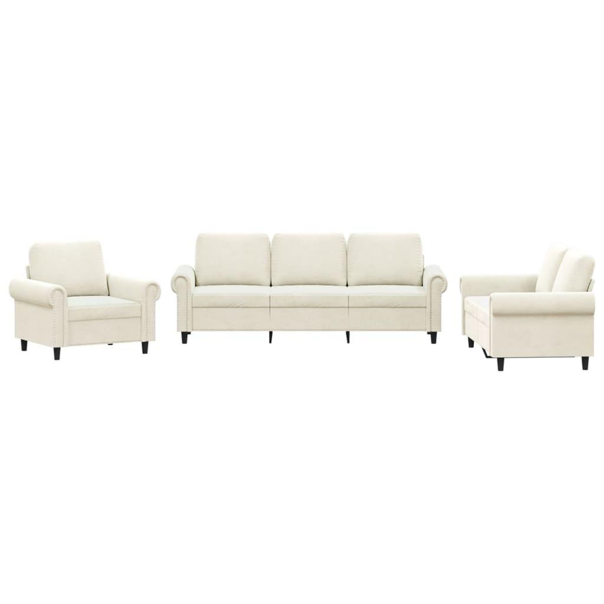 Voir la diapositive 2 : VIDAXL Ensemble de canapes 3 pcs avec coussins Creme Velours