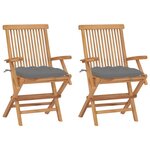 VIDAXL Chaises de jardin avec coussins gris lot de 2 Bois teck massif