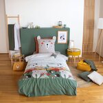 SWEEEK Parure de lit réversible ROBIN 1 place imprimé thème forêt d'automne en microfibre. 140 x 200cm. 1 housse de couette. 1 taie d'oreiller