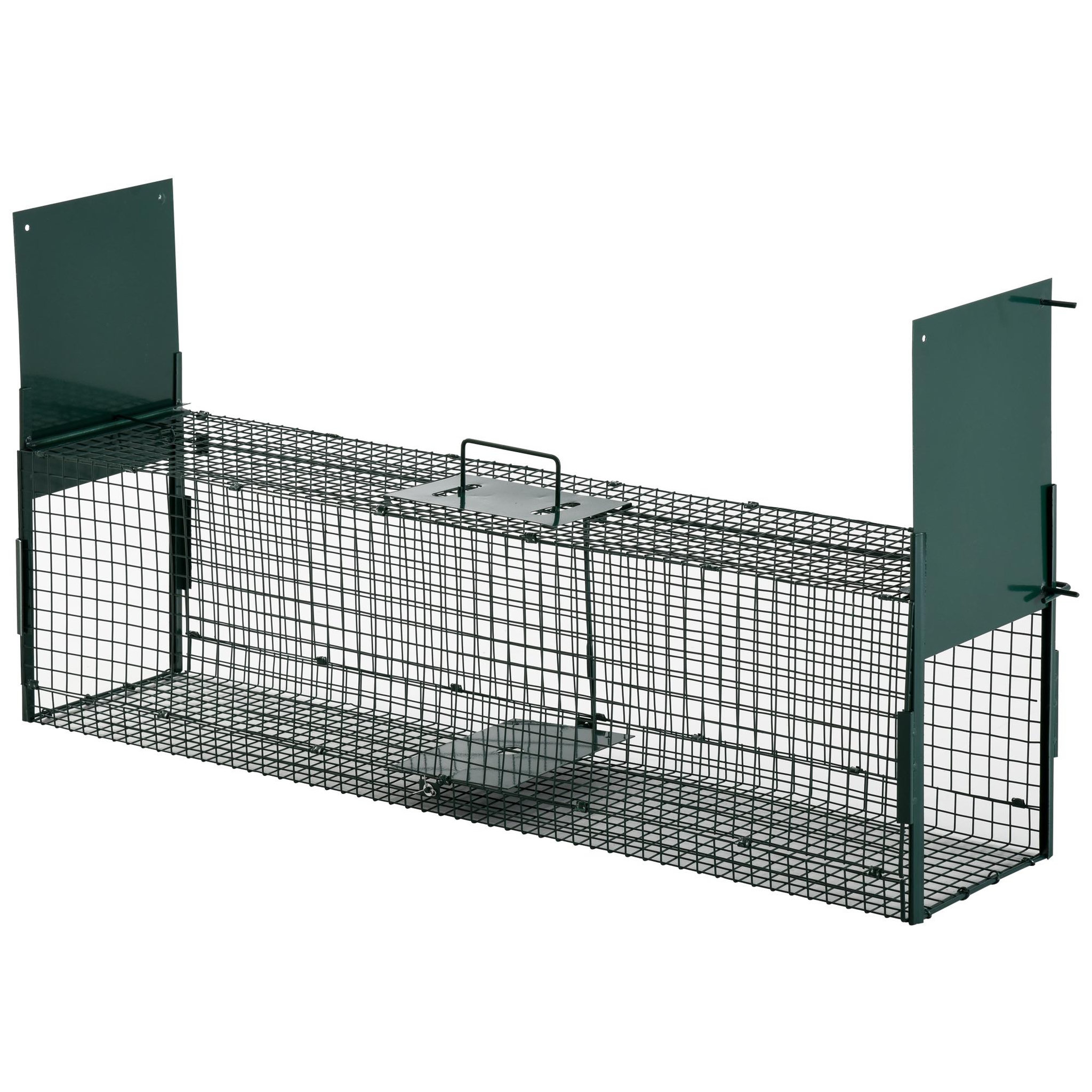PAWHUT Piège de capture pour petits animaux type lapin rat - 2 entrées + poignée - dim. 100L x 25l x 28H cm - métal vert
