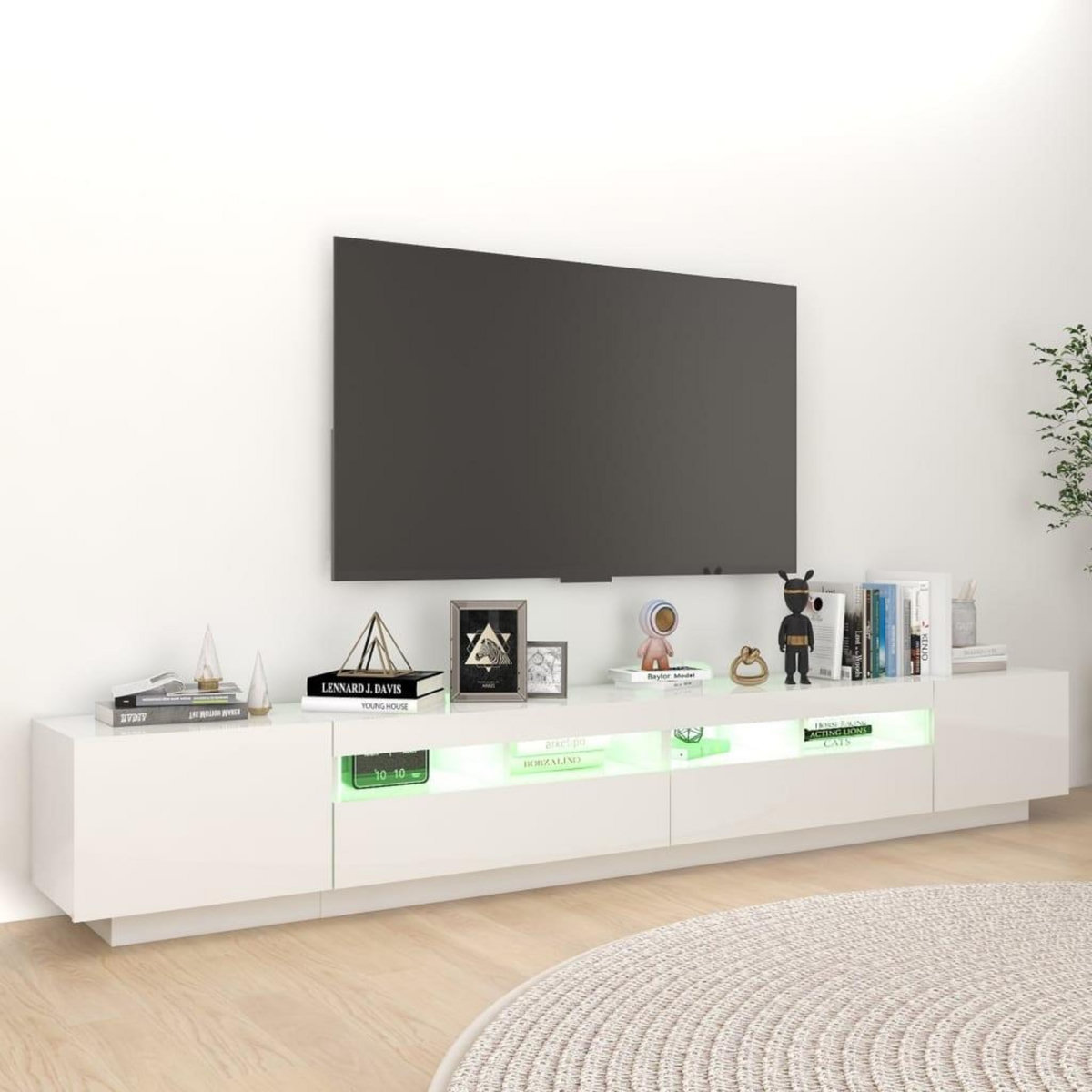 VIDAXL Meuble TV avec lumieres LED Blanc brillant 260x35x40 cm