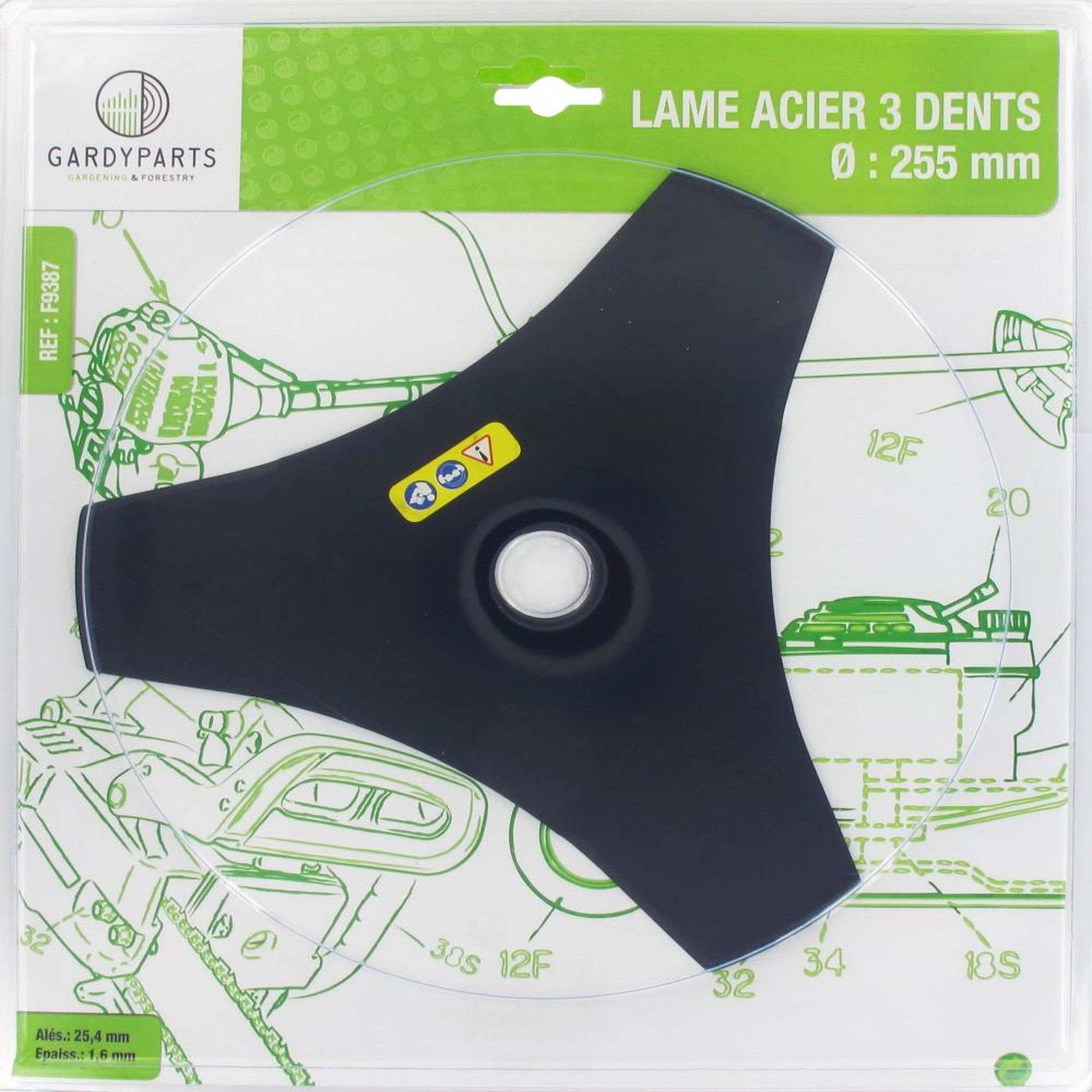 CENTRALE BRICO Lame acier 3 dents évidées pour débroussailleuse, dimensions coupe: 255mm