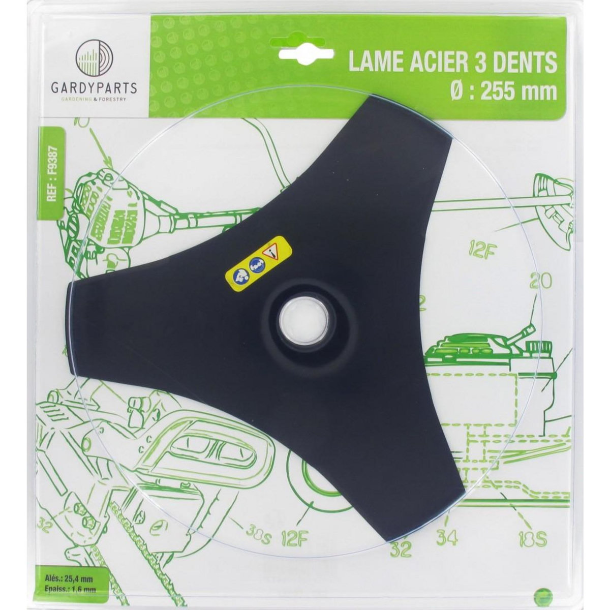 CENTRALE BRICO Lame acier 3 dents évidées pour débroussailleuse, dimensions coupe: 255mm