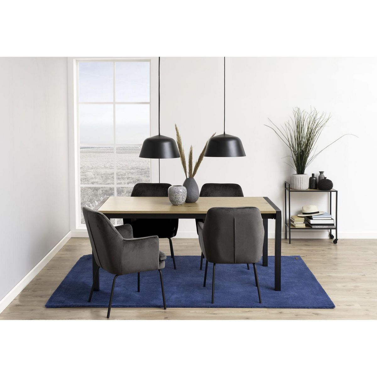 TOILINUX Desserte 2 étagères en MDF et métal avec 2 roulettes - Noir et Beige