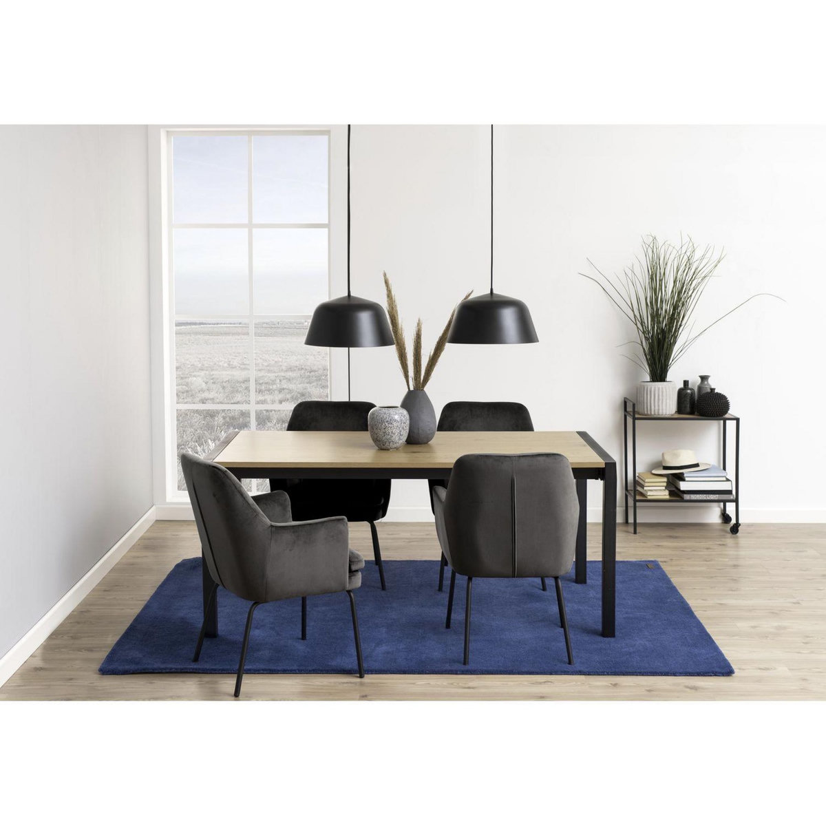 TOILINUX Desserte 2 étagères en MDF et métal avec 2 roulettes - Noir et Beige