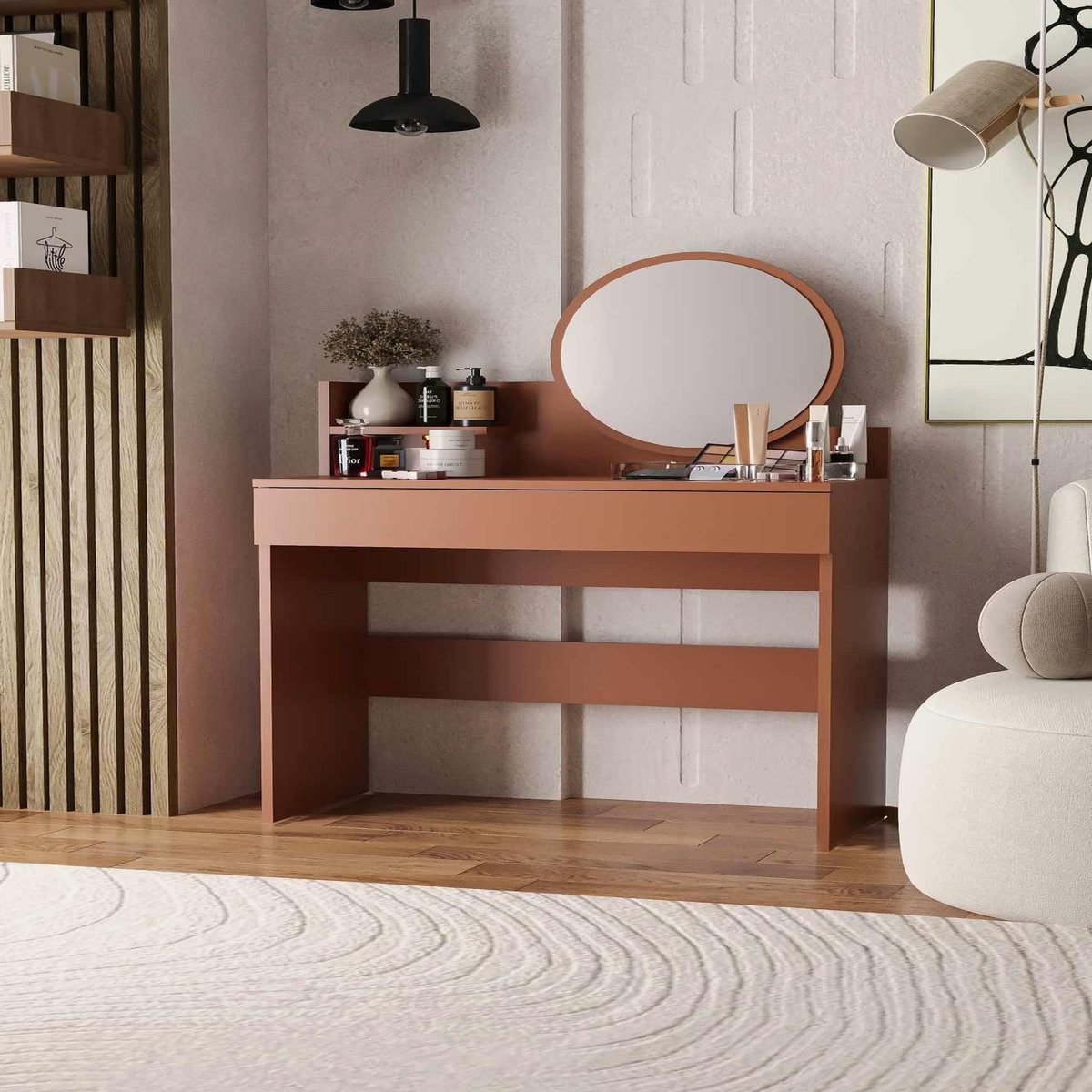 Habitat et Jardin Coiffeuse avec miroir en bois  Harmony Mini Round  - 90 x 40 x 133 cm - Terracotta