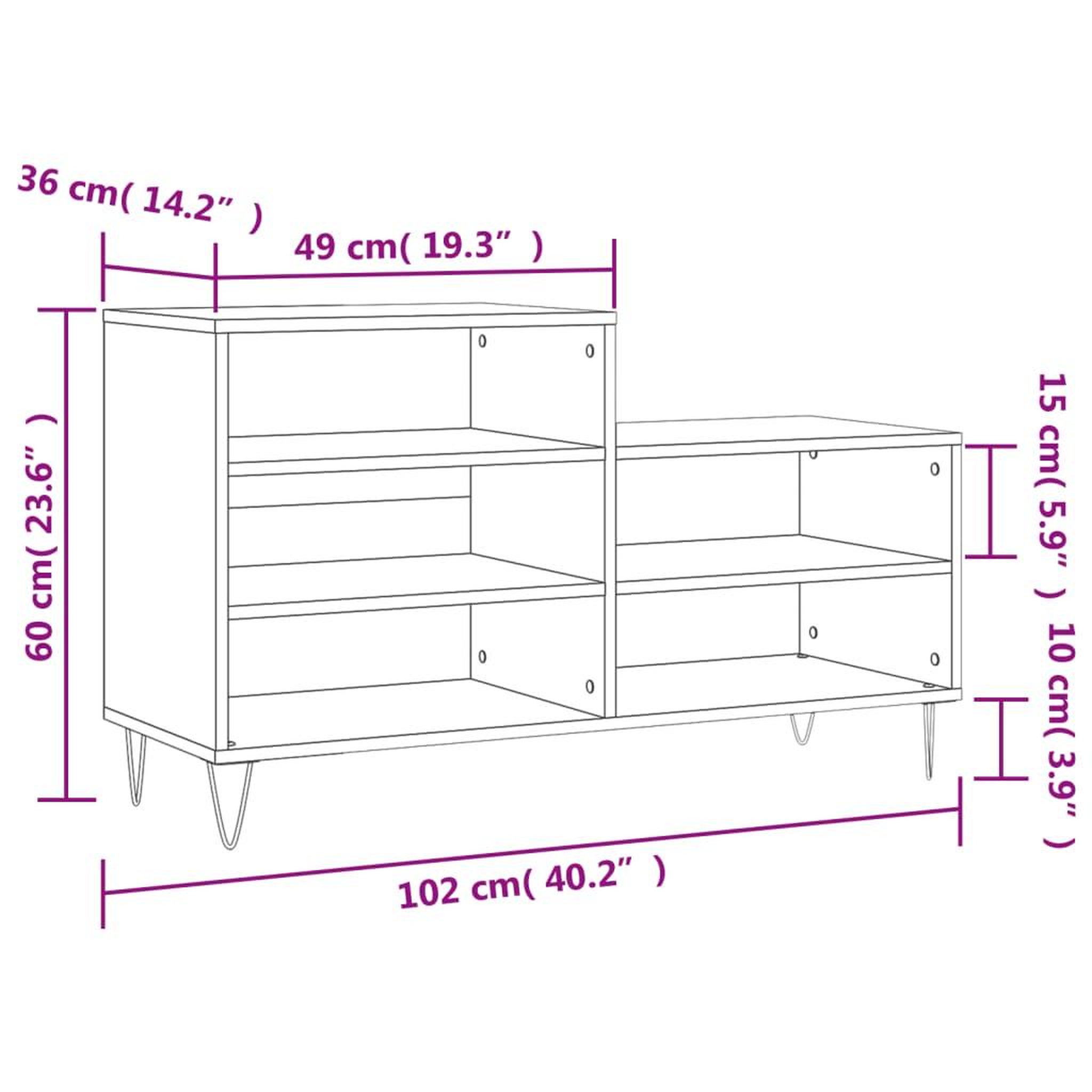 Voir la diapositive 6 : VIDAXL Armoire a chaussures Sonoma gris 102x36x60 cm Bois d'ingenierie