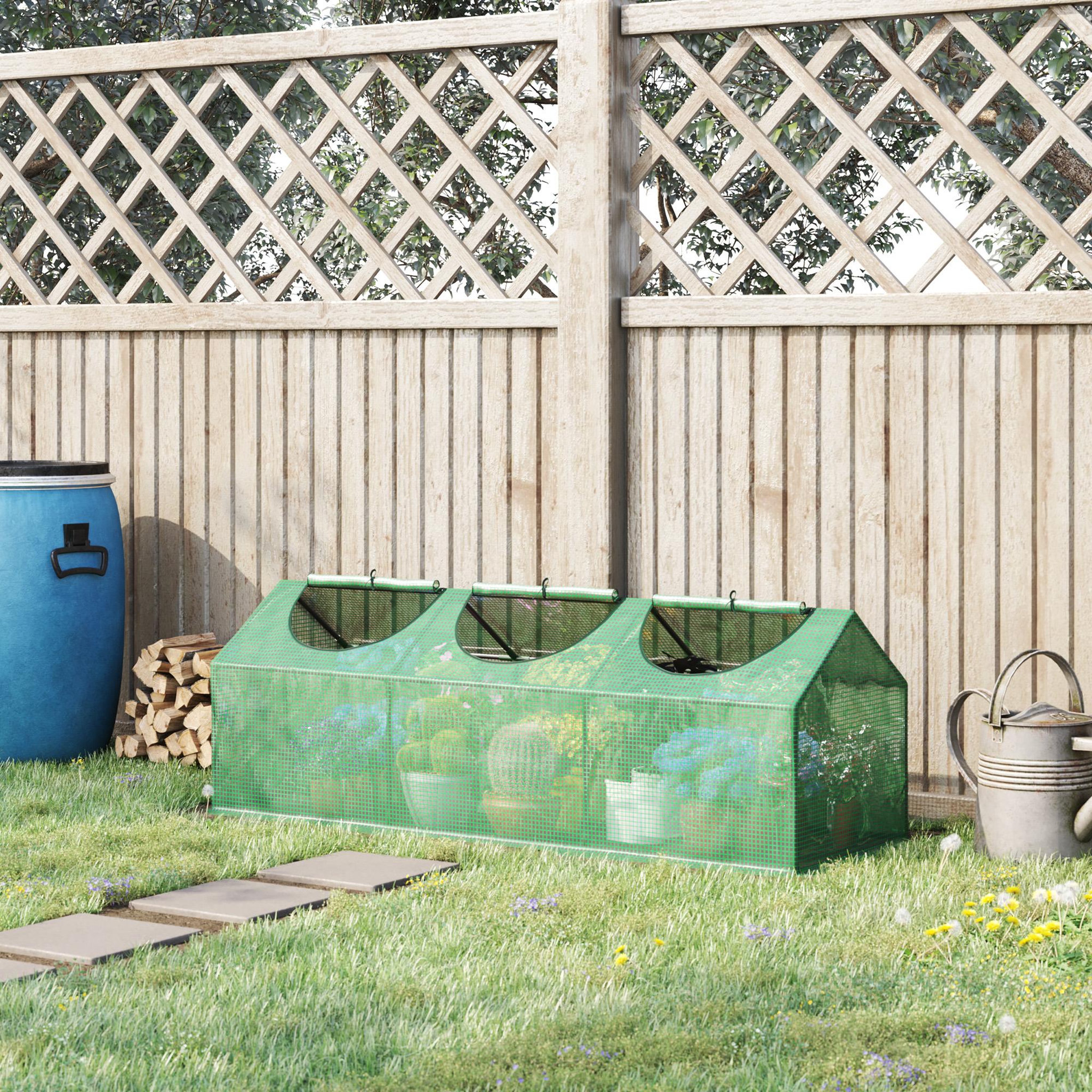 Voir la diapositive 2 : OUTSUNNY Mini serre de jardin serre à tomates 180 x 60 x 60 cm 3 fenêtres zippées enroulables acier thermolaqué PE haute densité vert