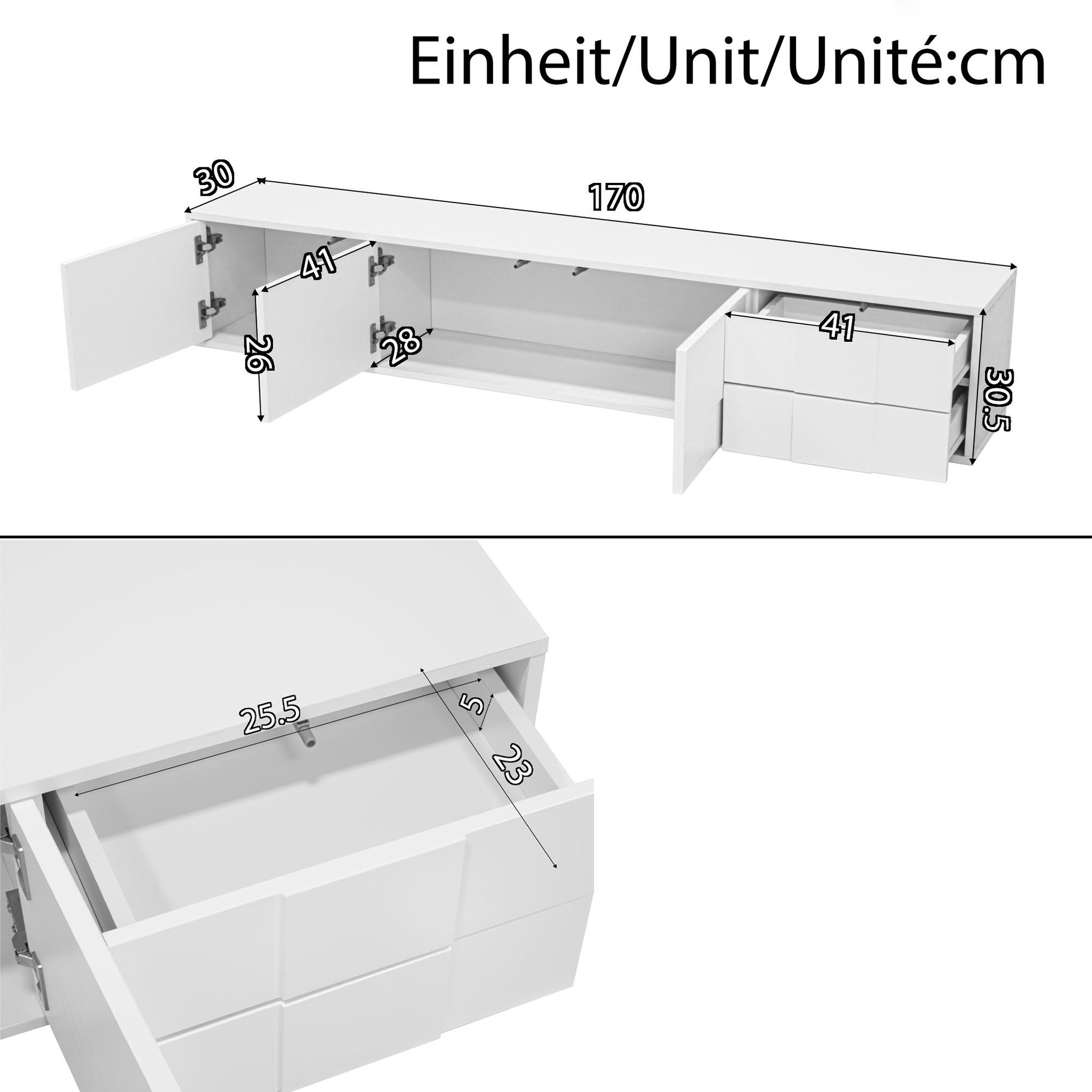 Voir la diapositive 3 : MERAX Meuble tv suspendu blanc 170 cm mdf