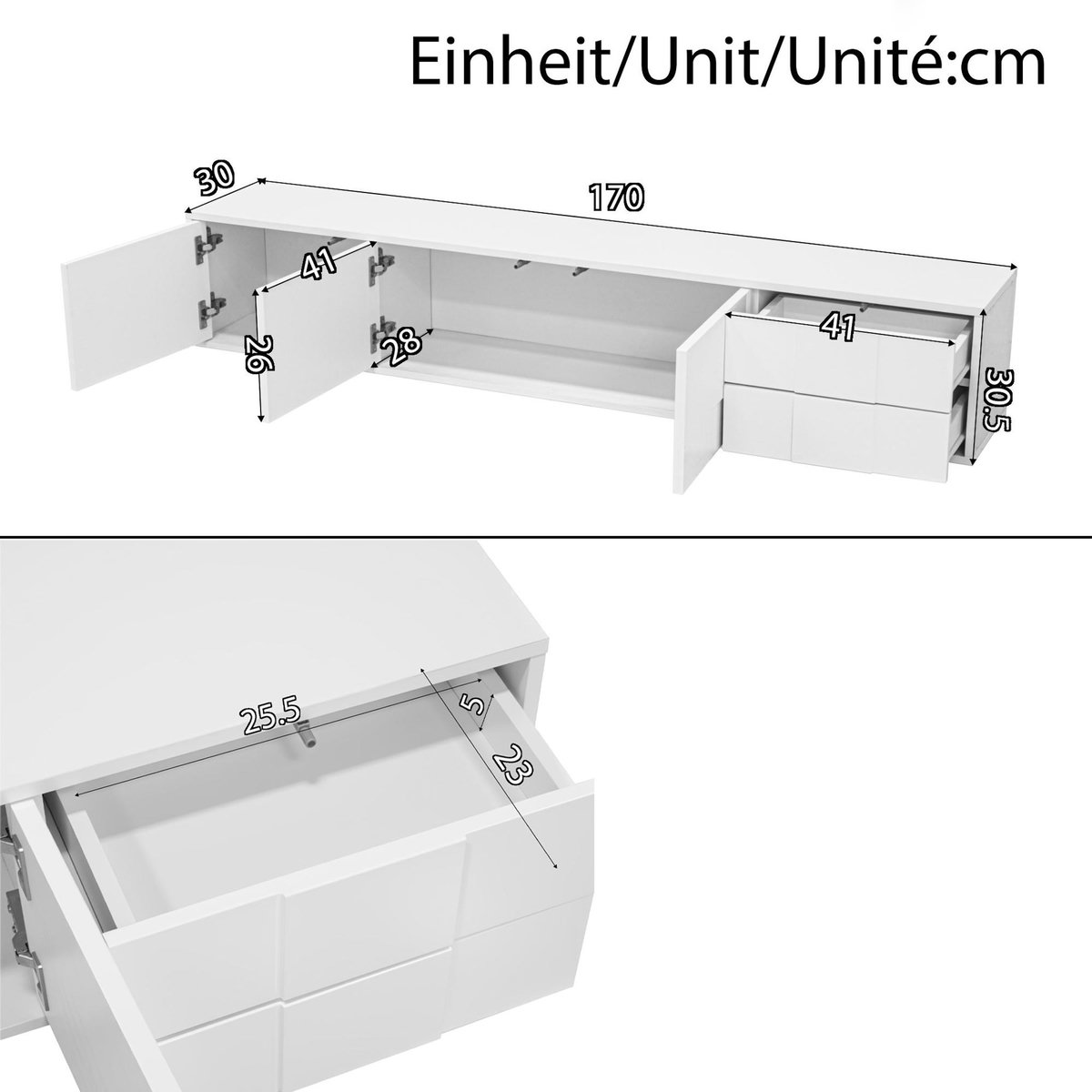 MERAX Meuble tv suspendu blanc 170 cm mdf
