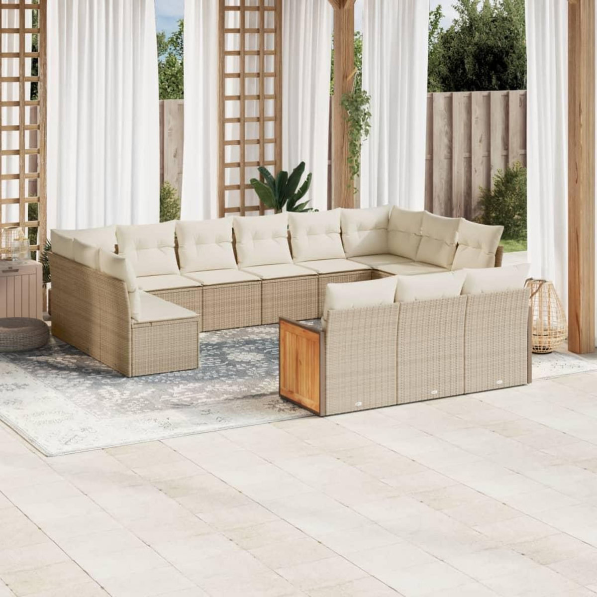 VIDAXL Salon de jardin avec coussins 13 pcs beige resine tressee