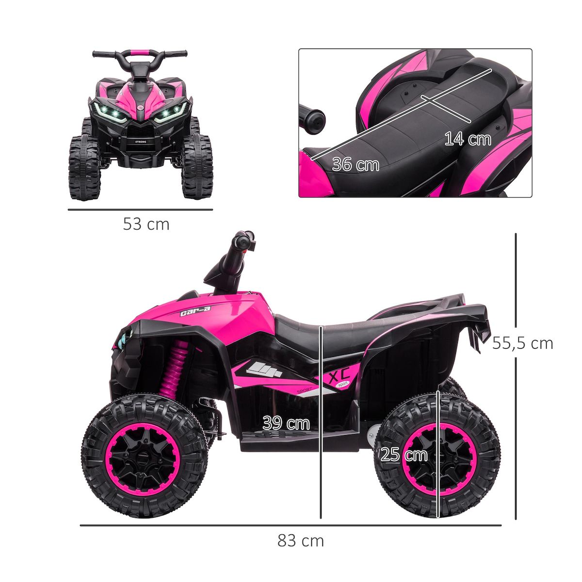 HOMCOM Quad buggy électrique enfant 12 V 3 Km/h max. effets lumineux et sonores rose noir