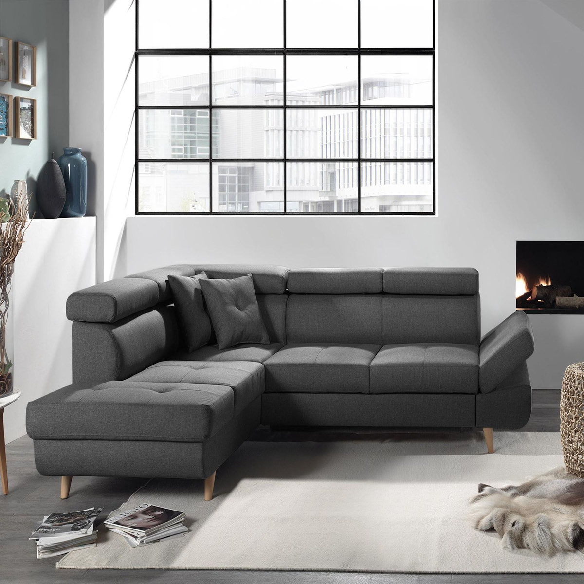 BEST MOBILIER Linea - canapé d'angle gauche convertible - 5 places - avec têtières