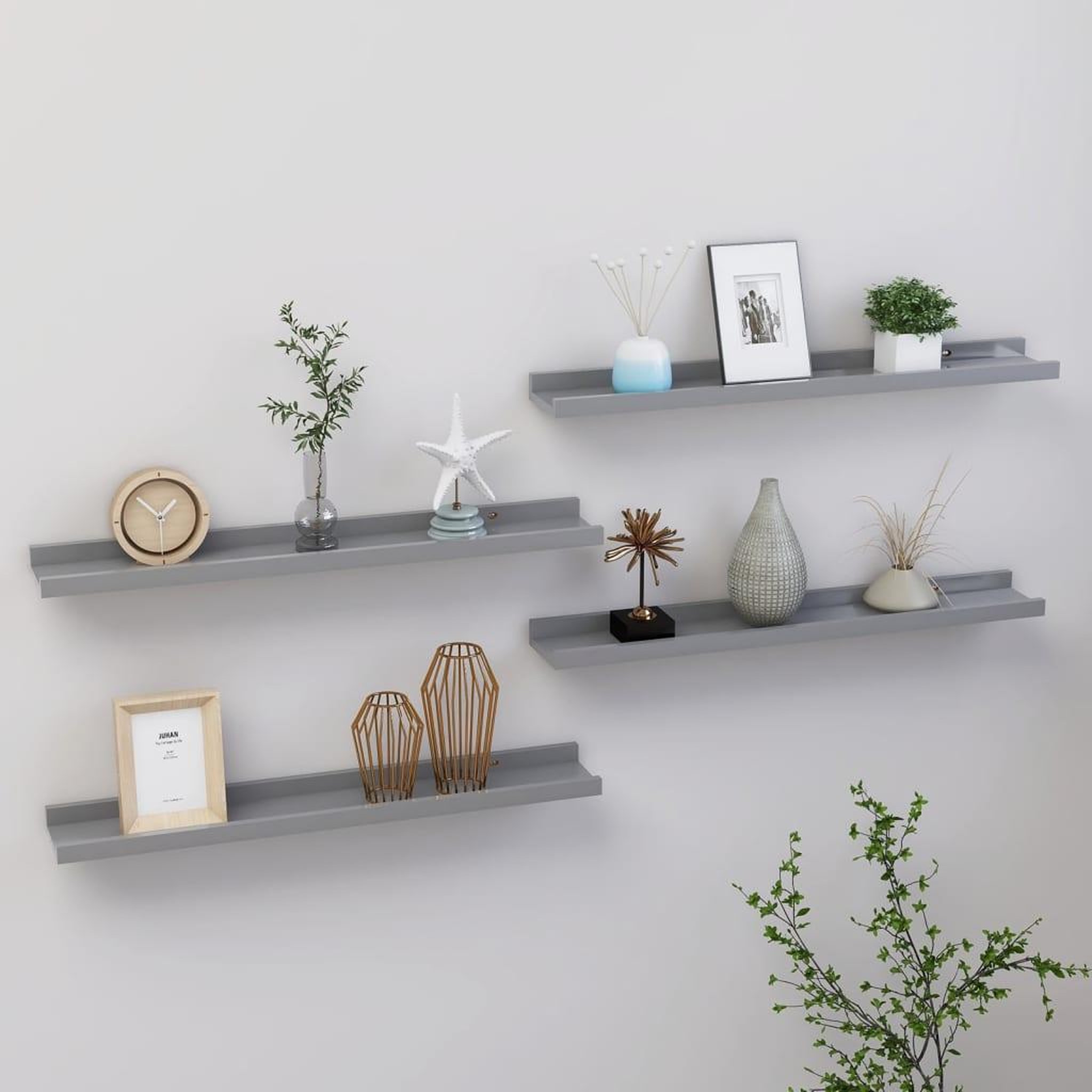 Voir la diapositive 1 : VIDAXL Etageres murales 4 pcs Gris 60x9x3 cm