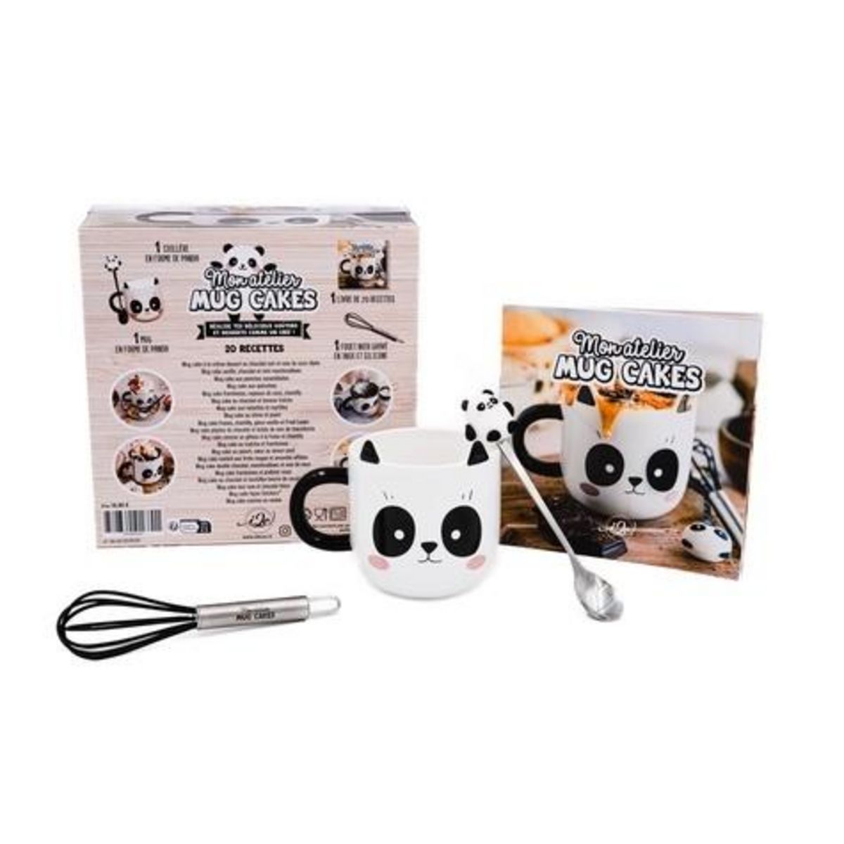 MON ATELIER MUG CAKES PANDA. COFFRET AVEC 1 MUG, 1 CUILLERE, 1 FOUET ET 1 LIVRE DE RECETTES, Denizot Mélanie