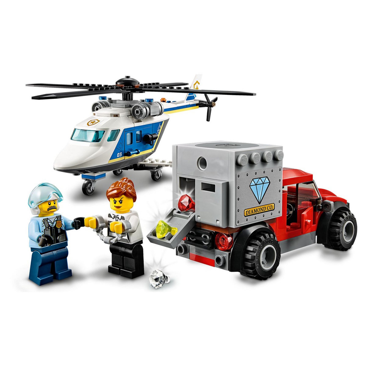 LEGO City 60243 L'Arrestation en Hélicoptère, Jouet, Moto et Camion, Minifigurine Policier