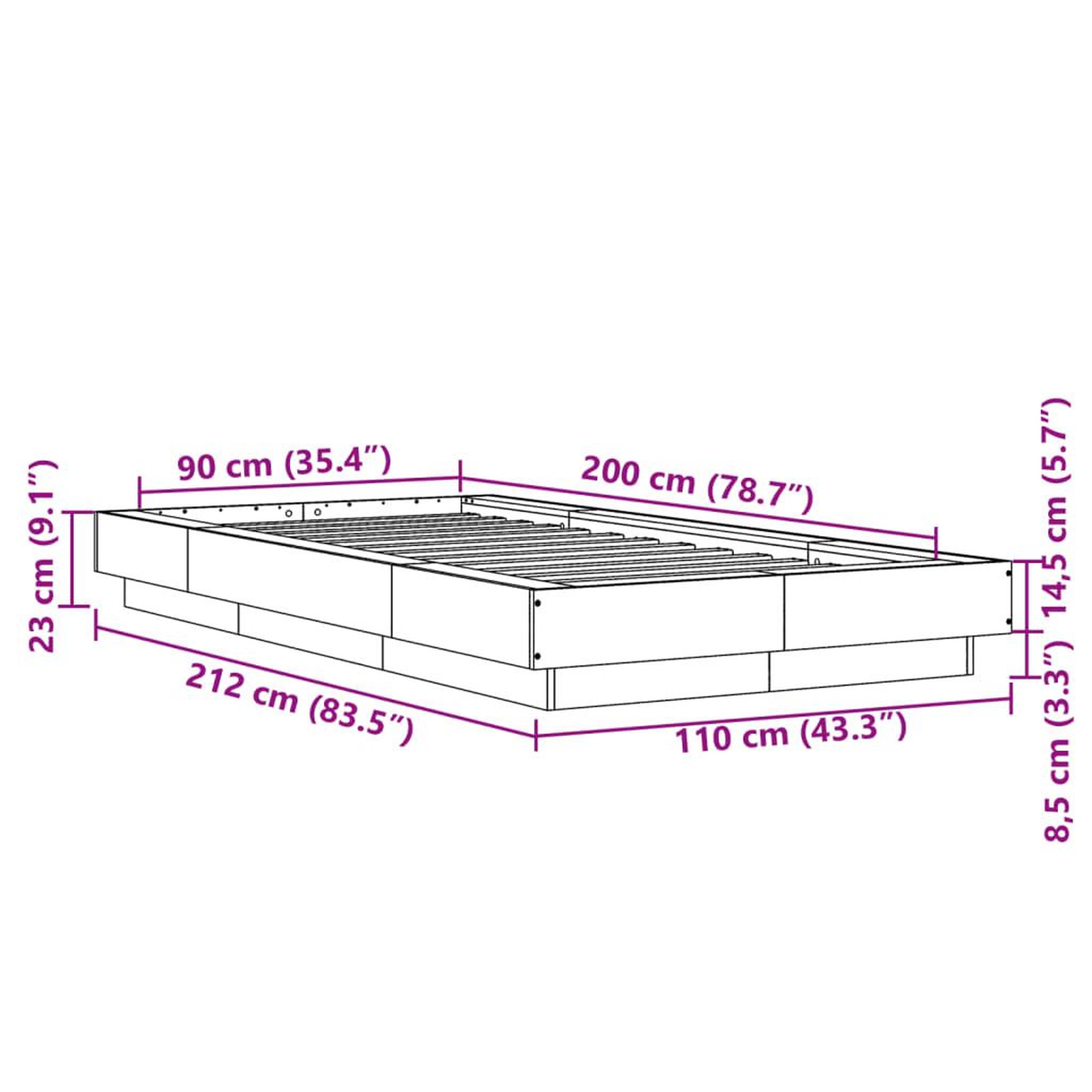 Voir la diapositive 6 : VIDAXL Cadre de lit sans matelas sonoma gris 90x200 cm